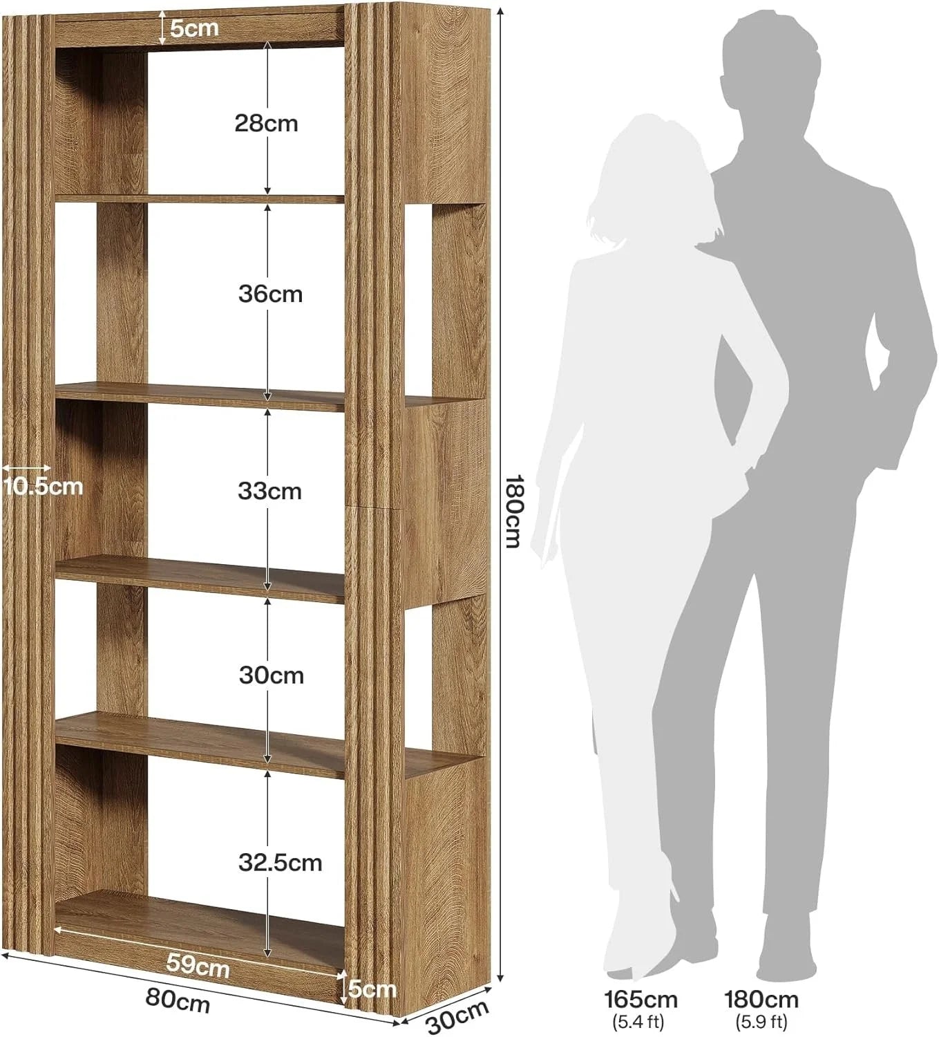 Hohes Bücherregal 180 cm mit 5 Ablagen