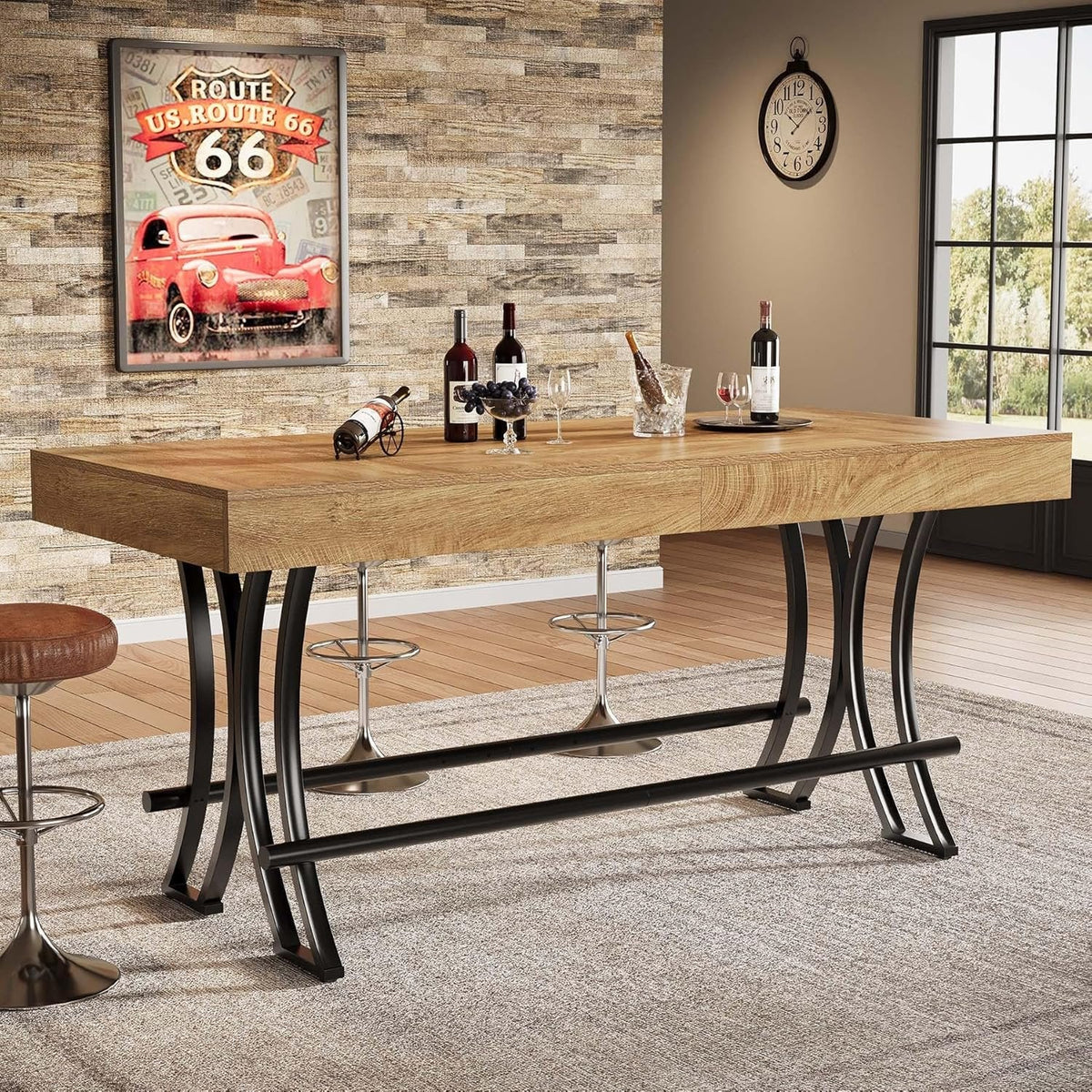 Bartisch 160 cm Industrie-Design mit Fußstütze Rustikalbraun