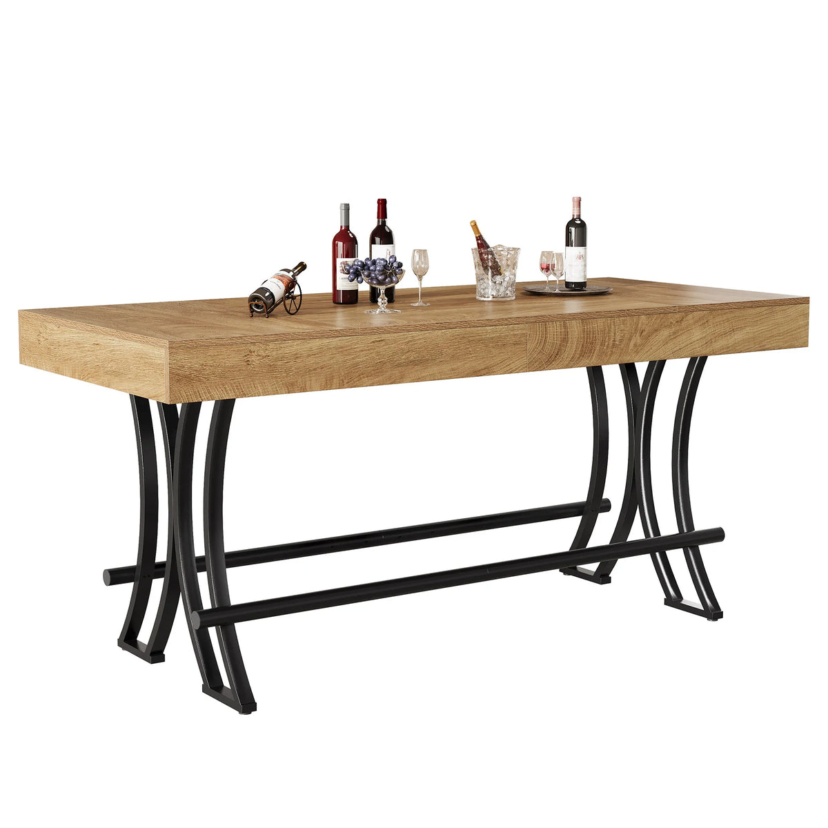 Bartisch 160 cm Industrie-Design mit Fußstütze Rustikalbraun