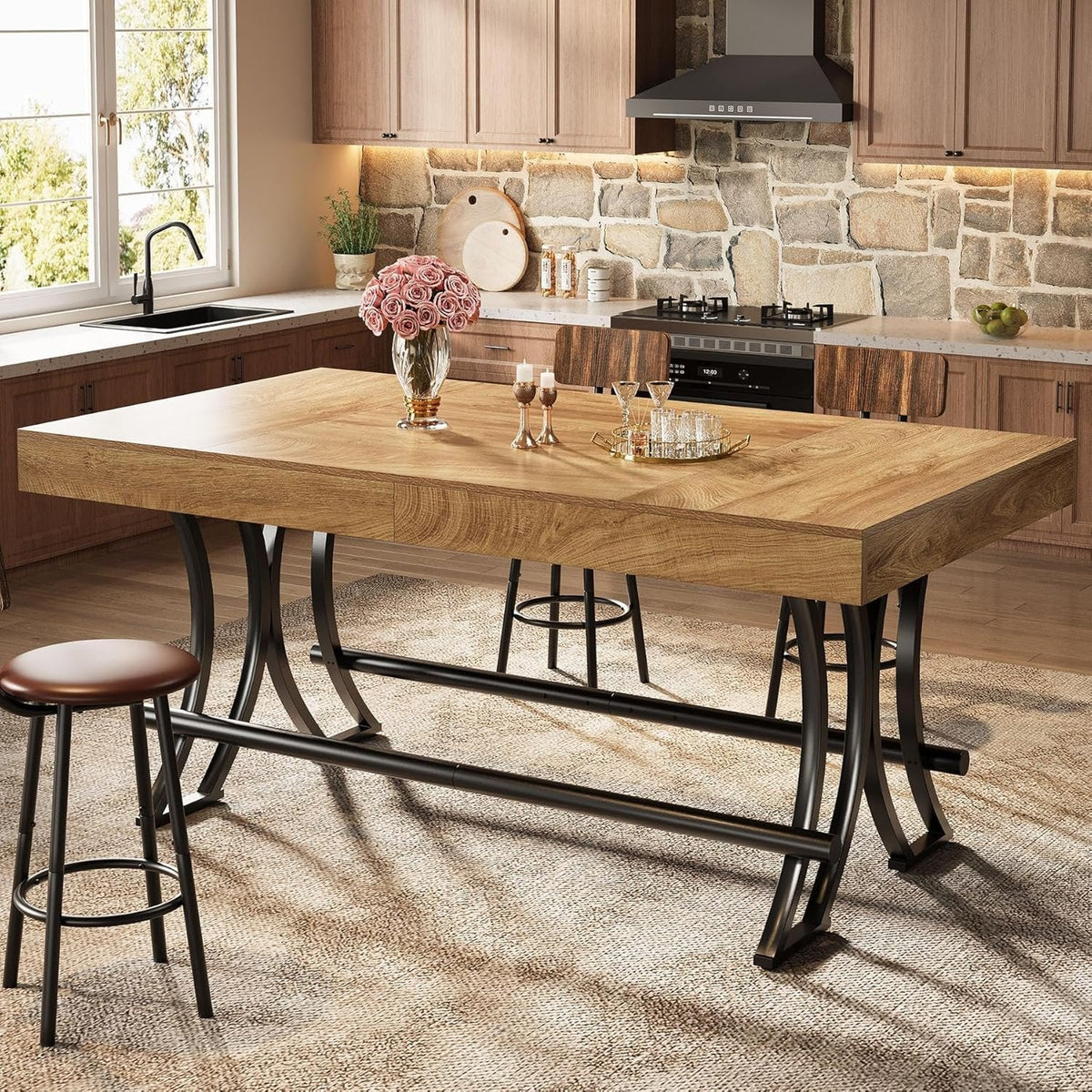 Bartisch 160 cm Industrie-Design mit Fußstütze Rustikalbraun