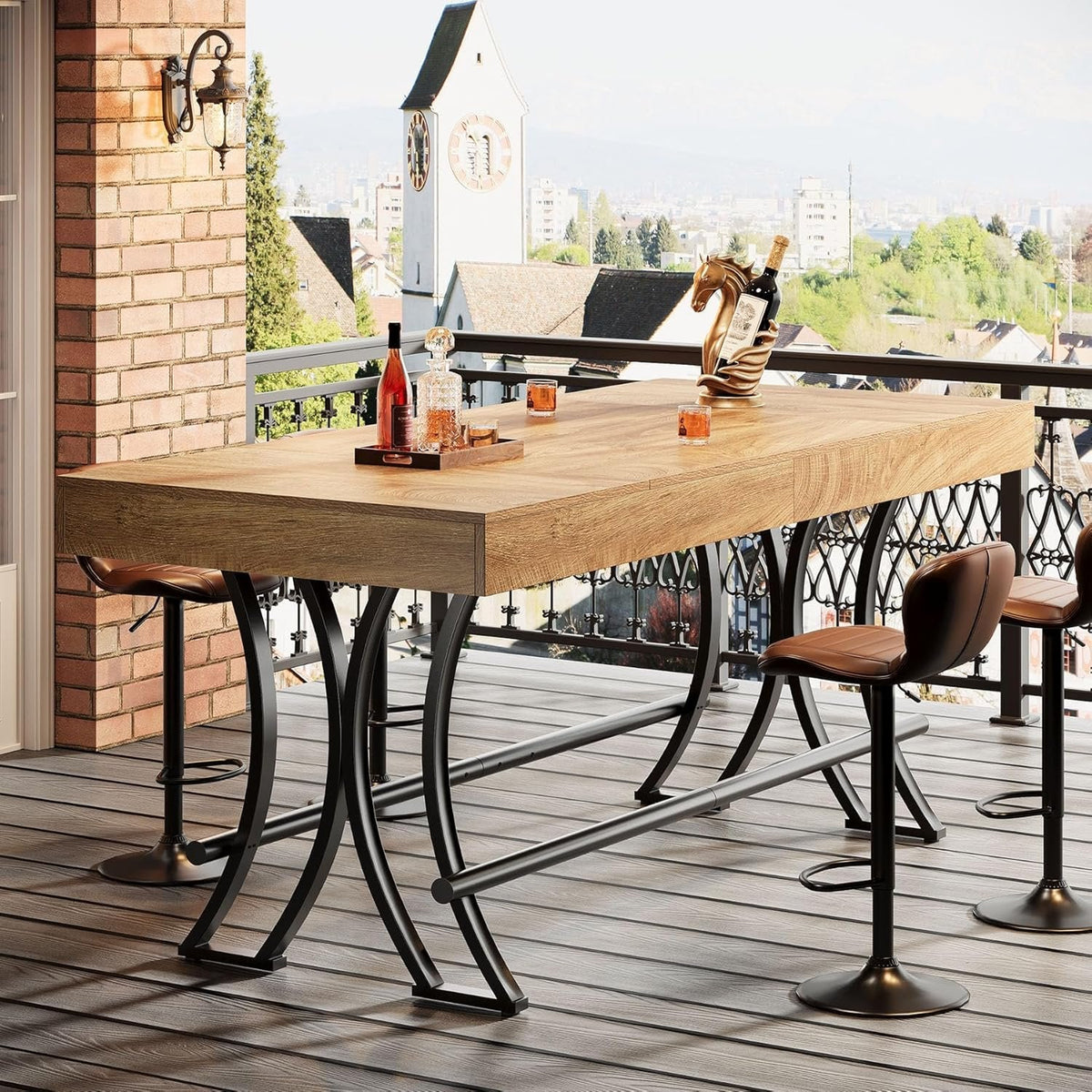 Bartisch 160 cm Industrie-Design mit Fußstütze Rustikalbraun