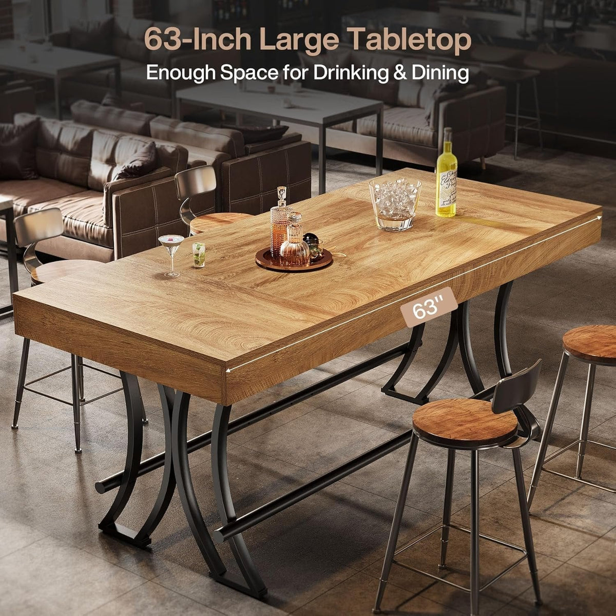 Bartisch 160 cm Industrie-Design mit Fußstütze Rustikalbraun