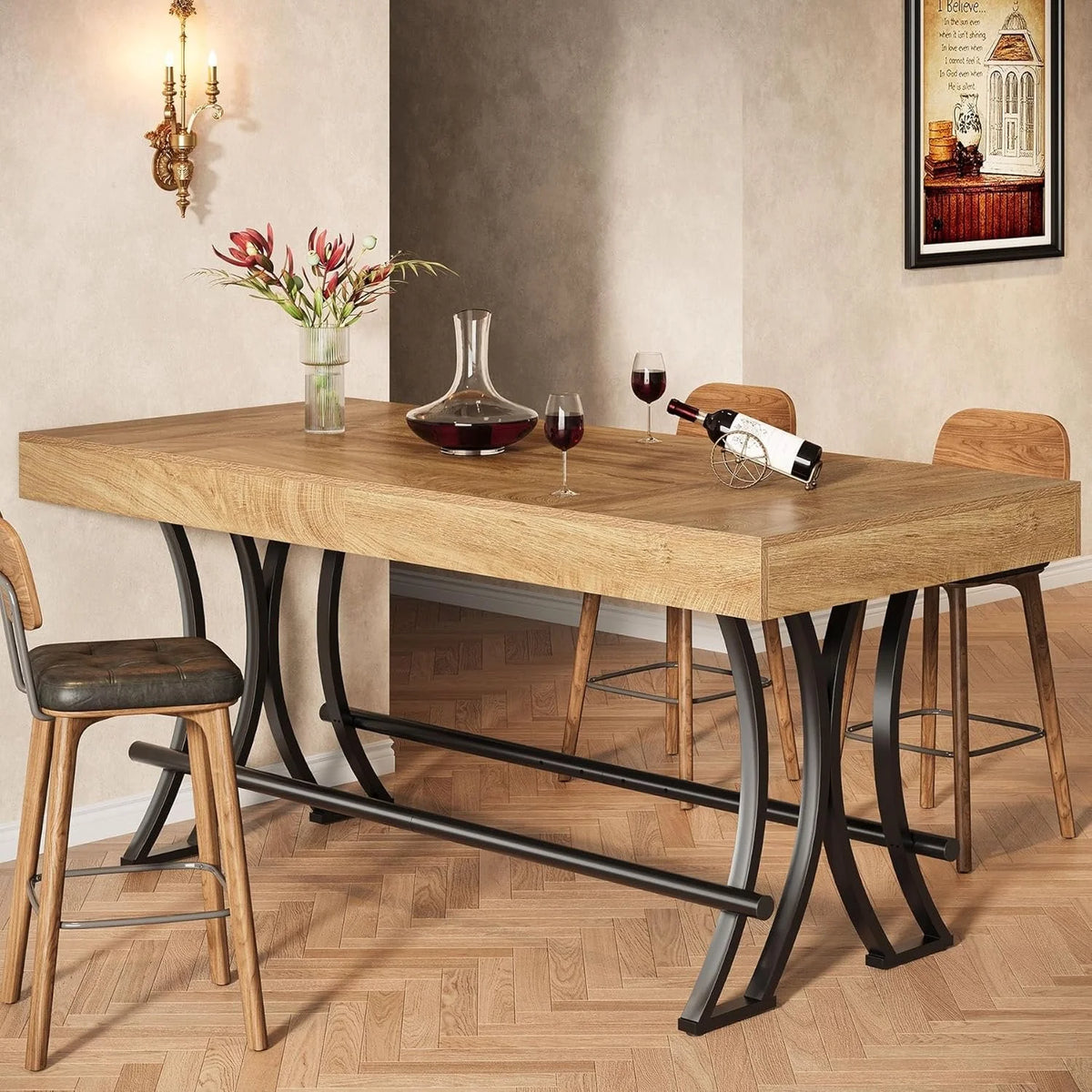 Bartisch 160 cm Industrie-Design mit Fußstütze Rustikalbraun