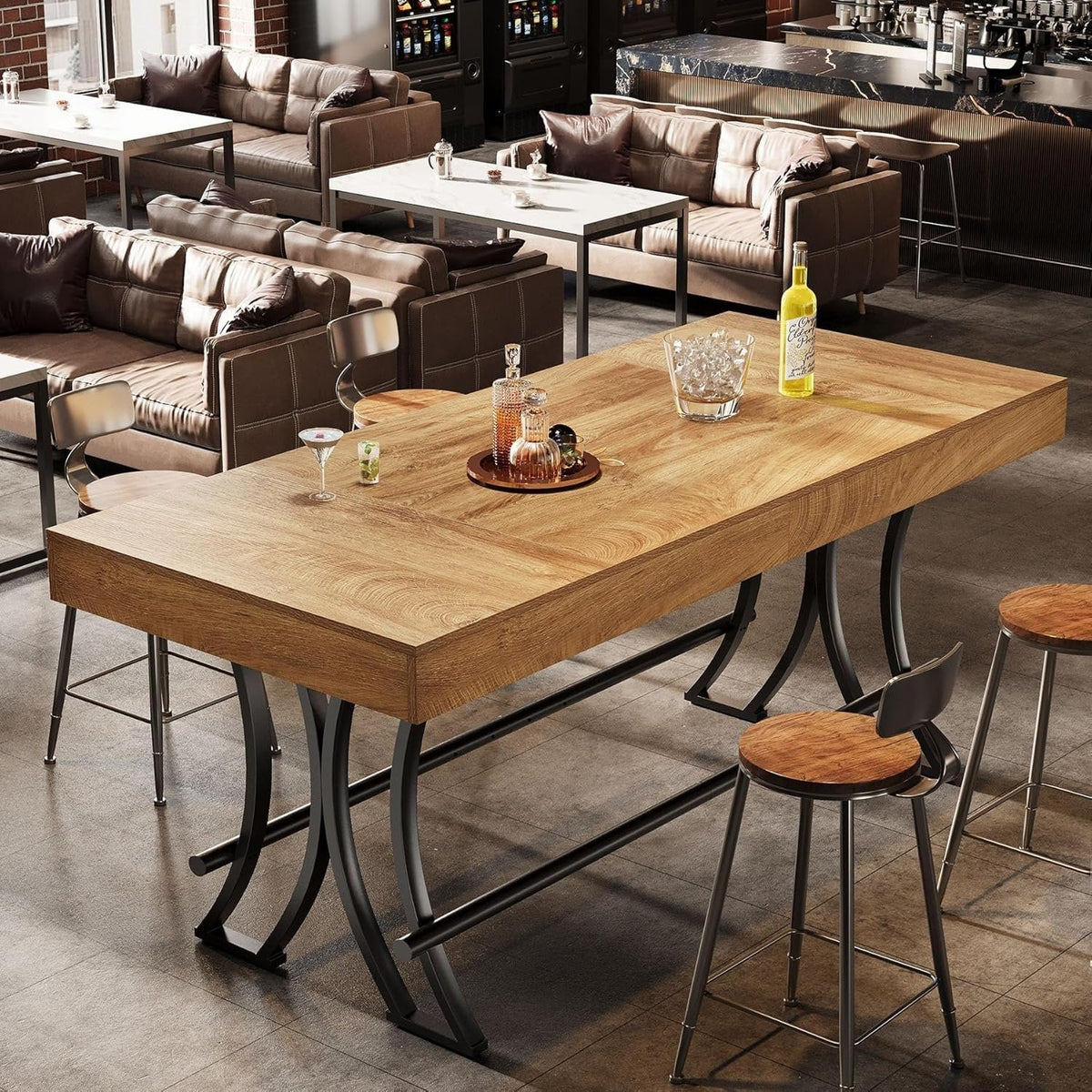 Bartisch 160 cm Industrie-Design mit Fußstütze Rustikalbraun