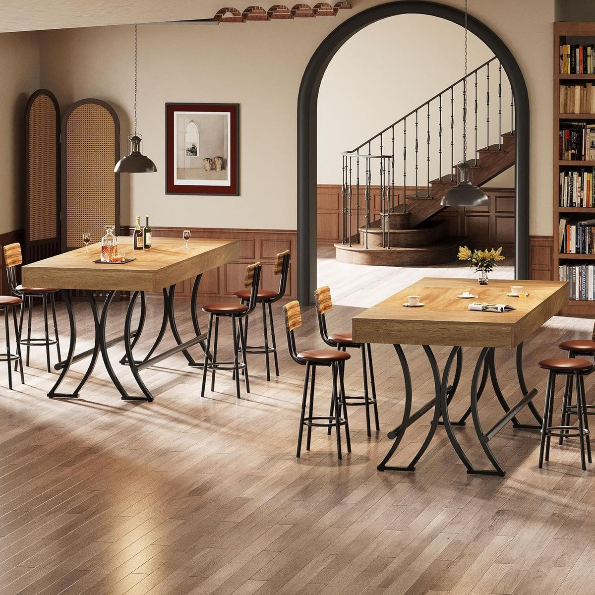 Bartisch 160 cm Industrie-Design mit Fußstütze Rustikalbraun