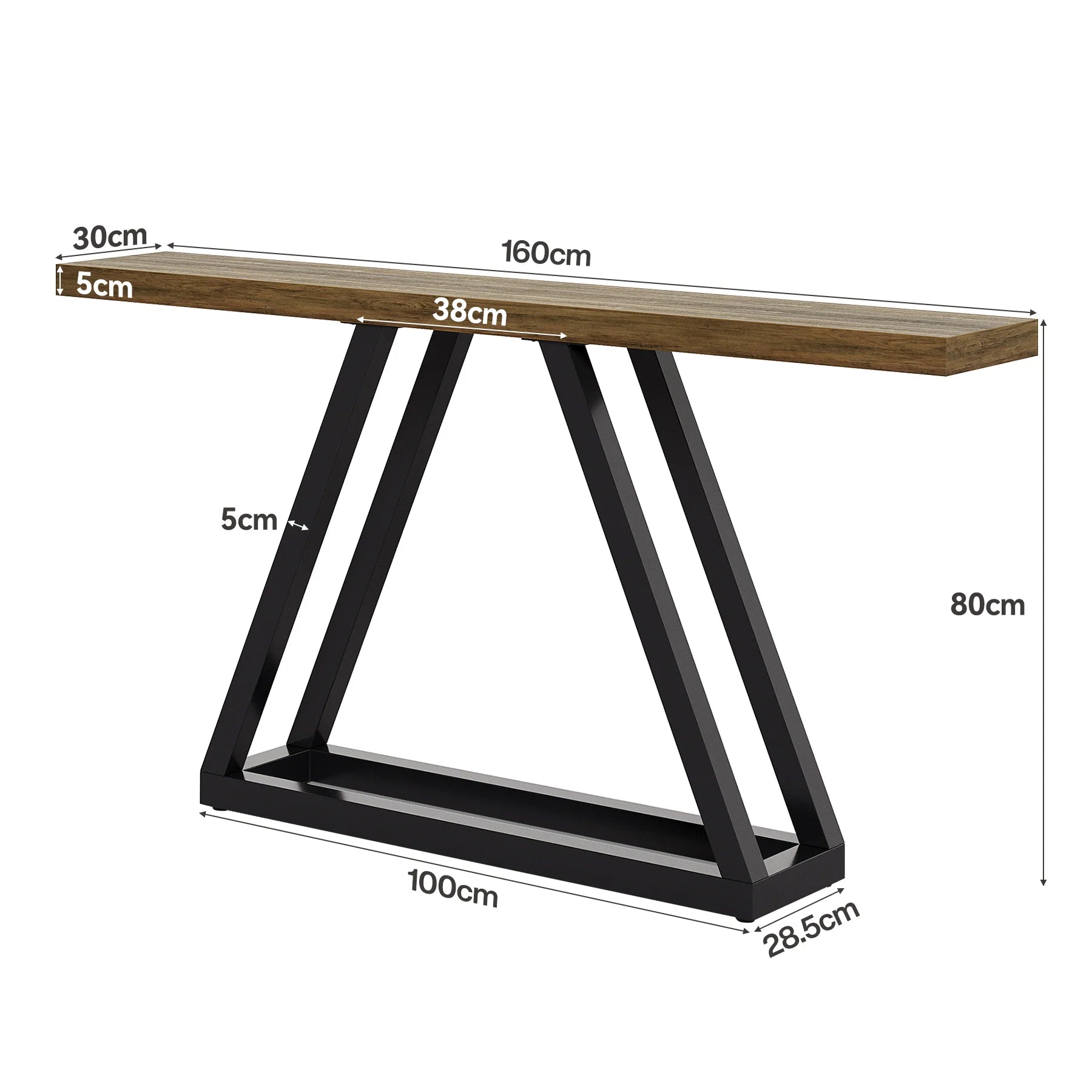 Schmale Industriekonsole 160 cm schwarz