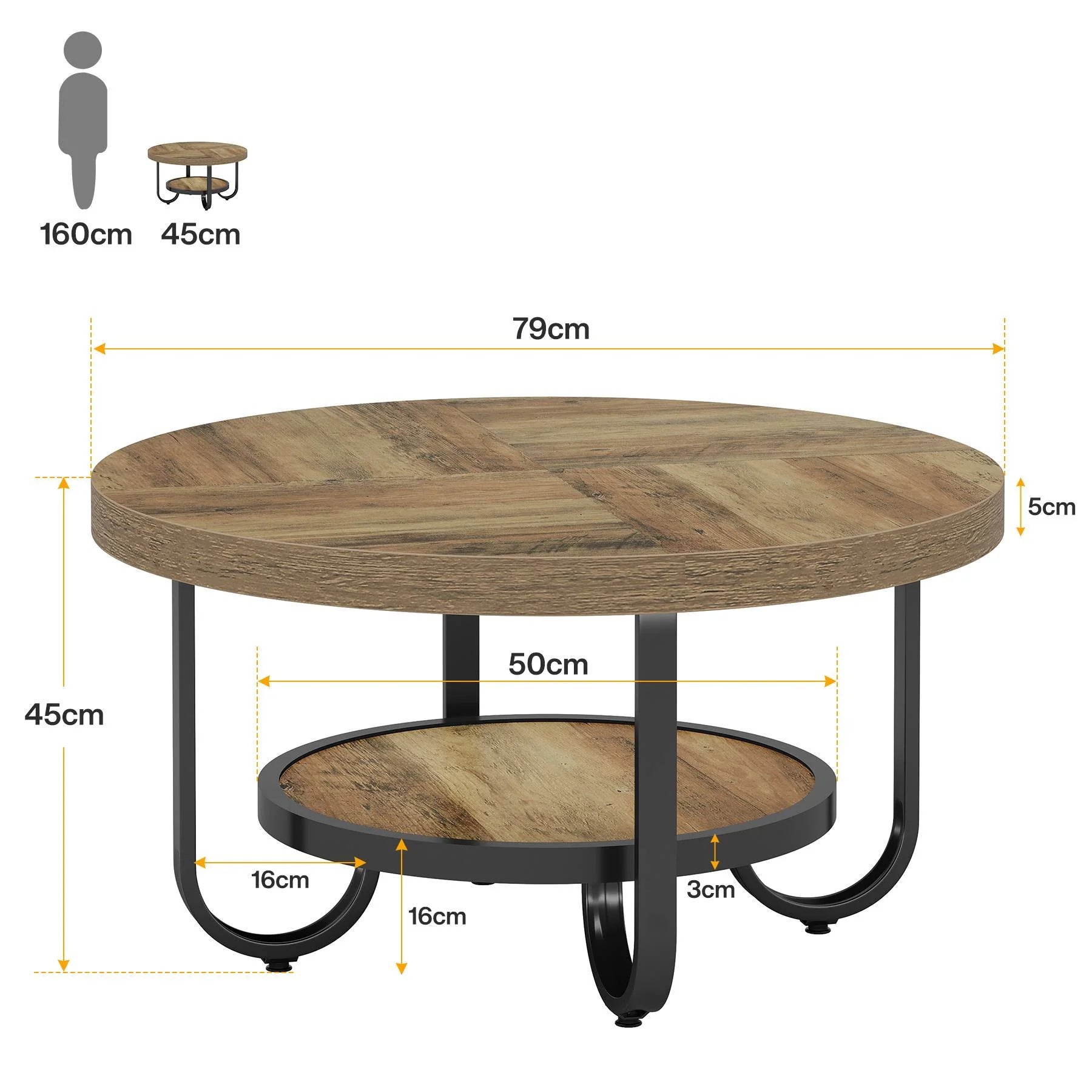 Runder Couchtisch mit Ablagen 79 cm