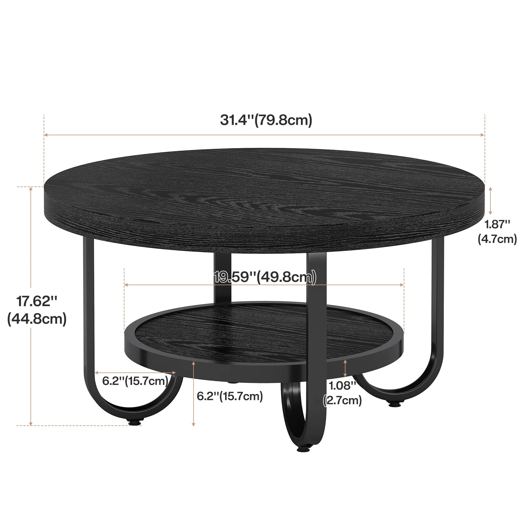 Runder Couchtisch mit Ablagen 79 cm