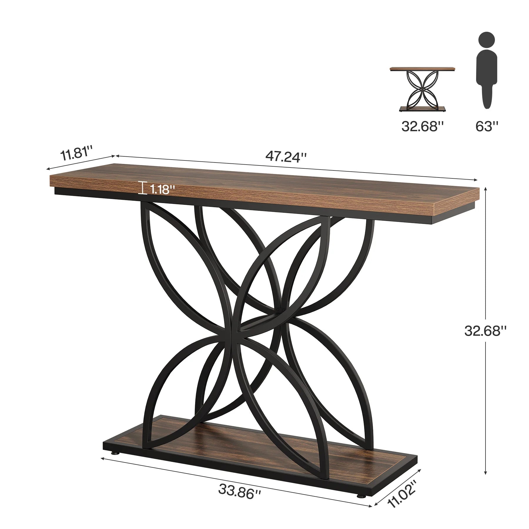 Konsole 120 cm mit Schmetterling-Metallgestell