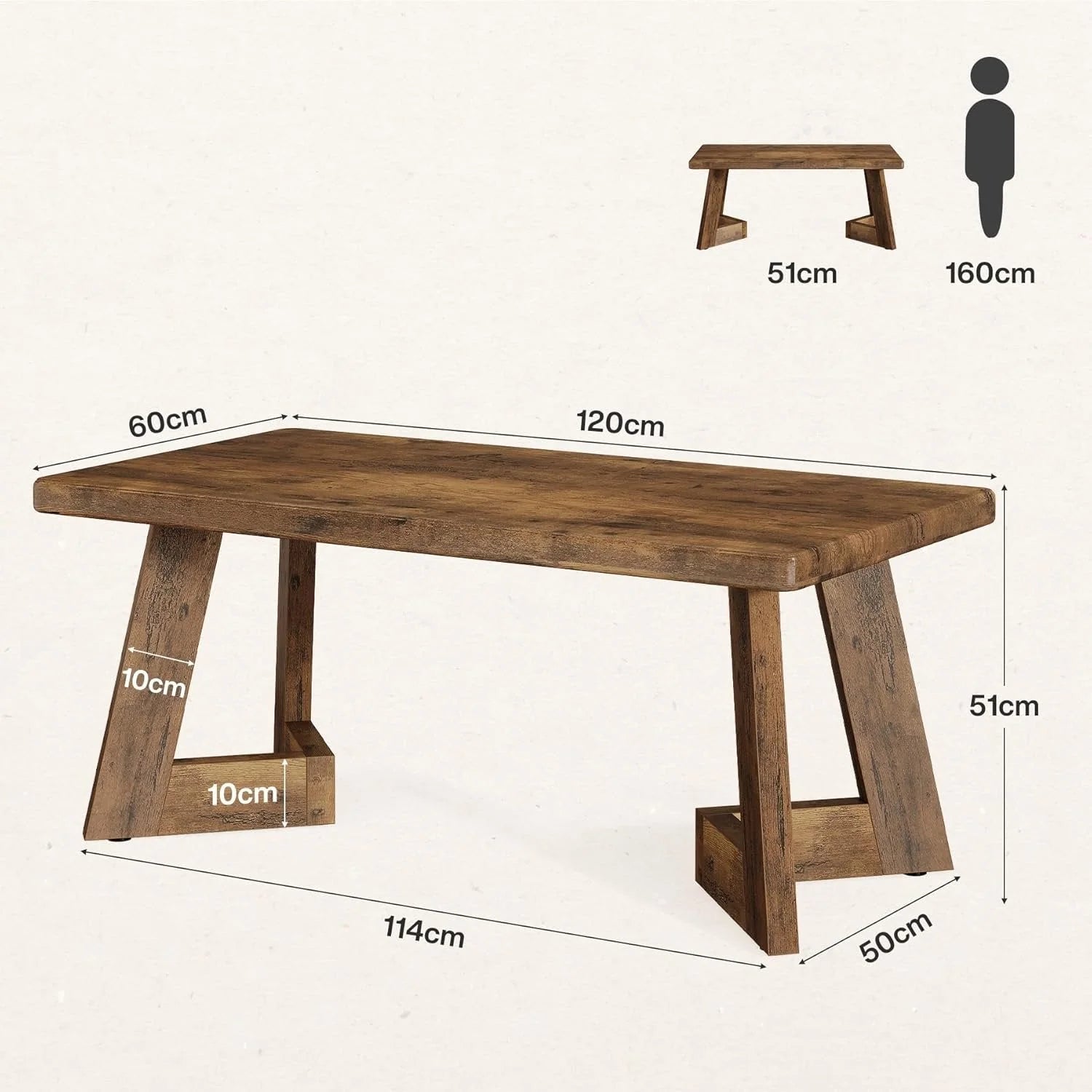 Couchtisch rustikal braun 120 x 60 cm