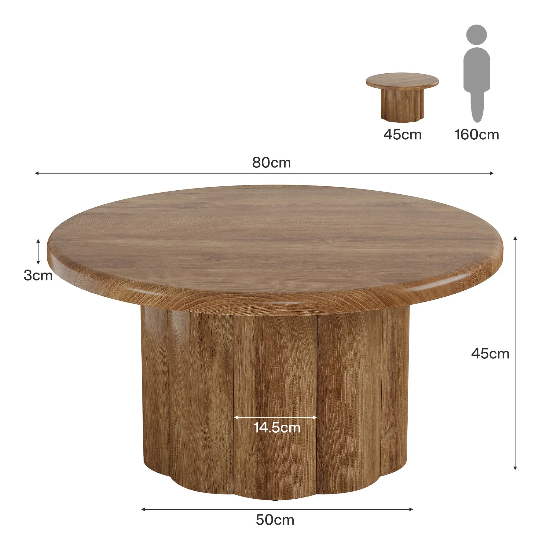 Runder Couchtisch 80 cm mit gerilltem Bronzeuntergestell
