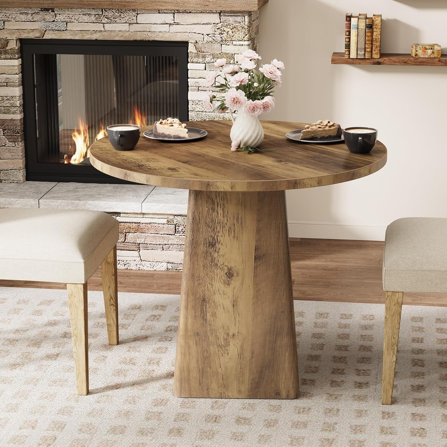 Runder Küchen-Esstisch Landhausstil 80 cm braun