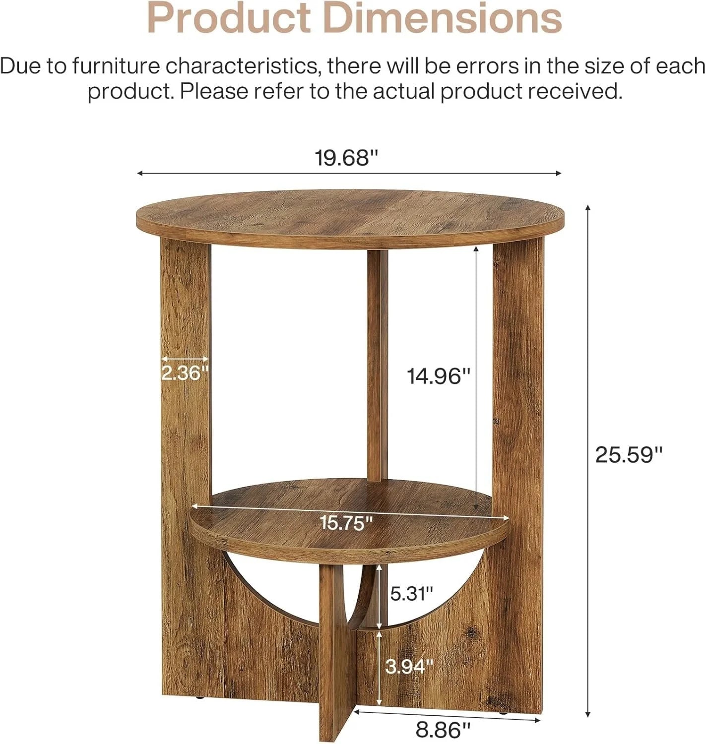 Runder Beistelltisch 2-stöckig 50 cm braun