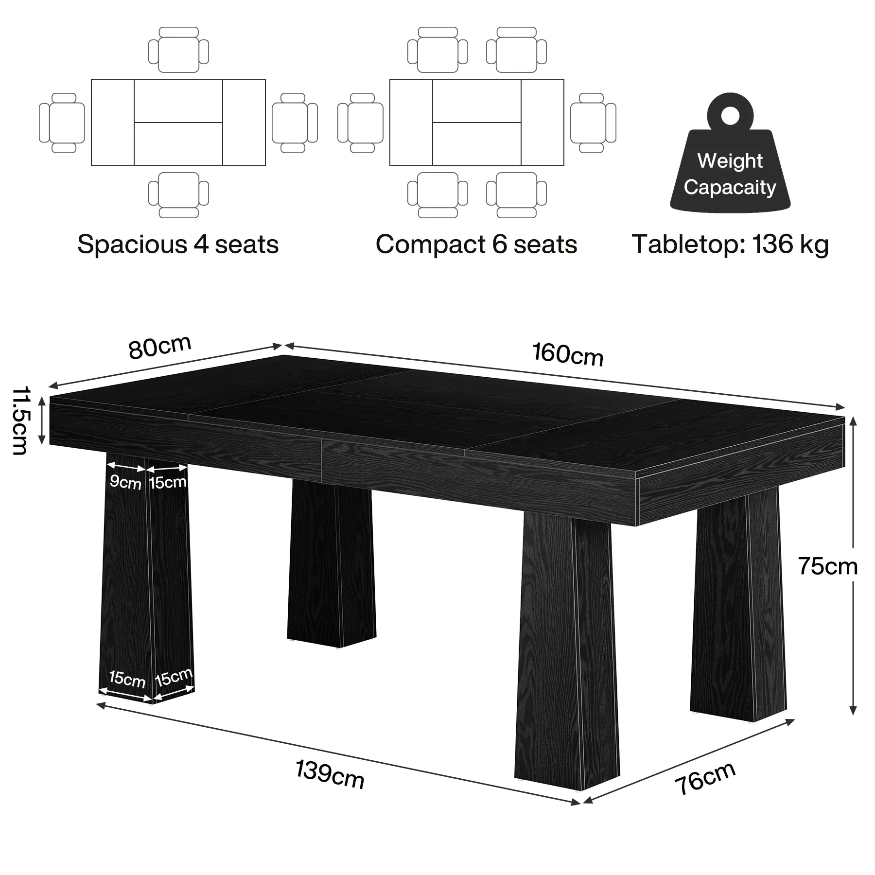 Computertisch 160 cm Industrial in Schwarz