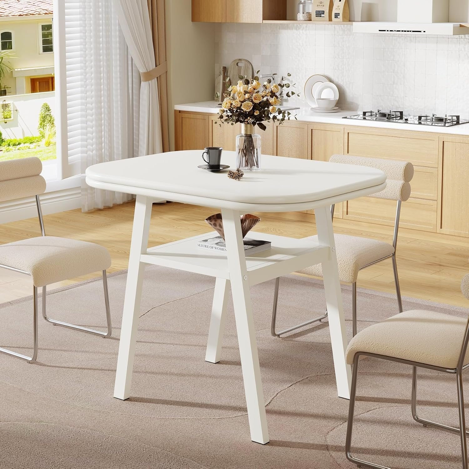 Esstisch 80 cm mit Ablage und Metallgestell