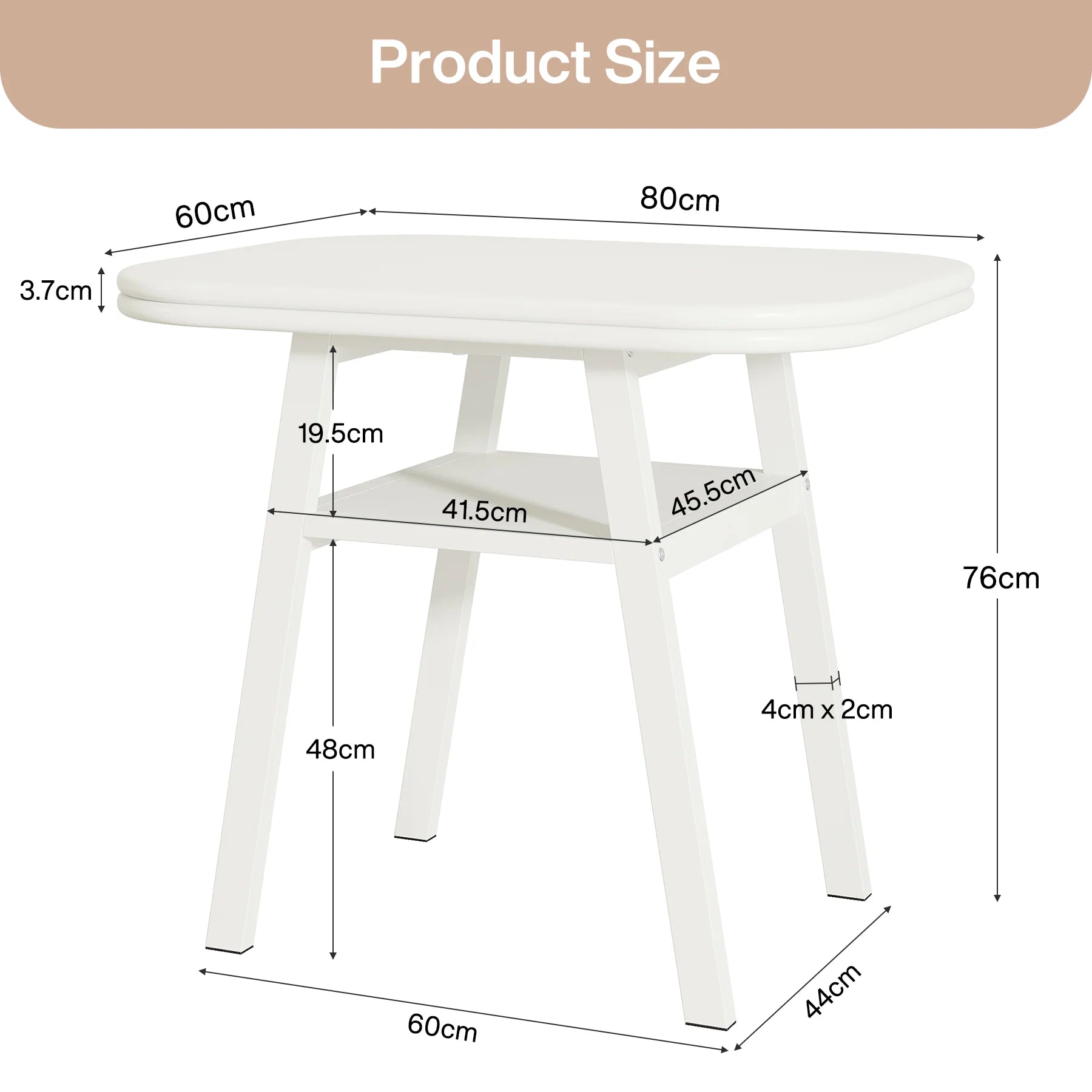 Esstisch 80 cm mit Ablage und Metallgestell
