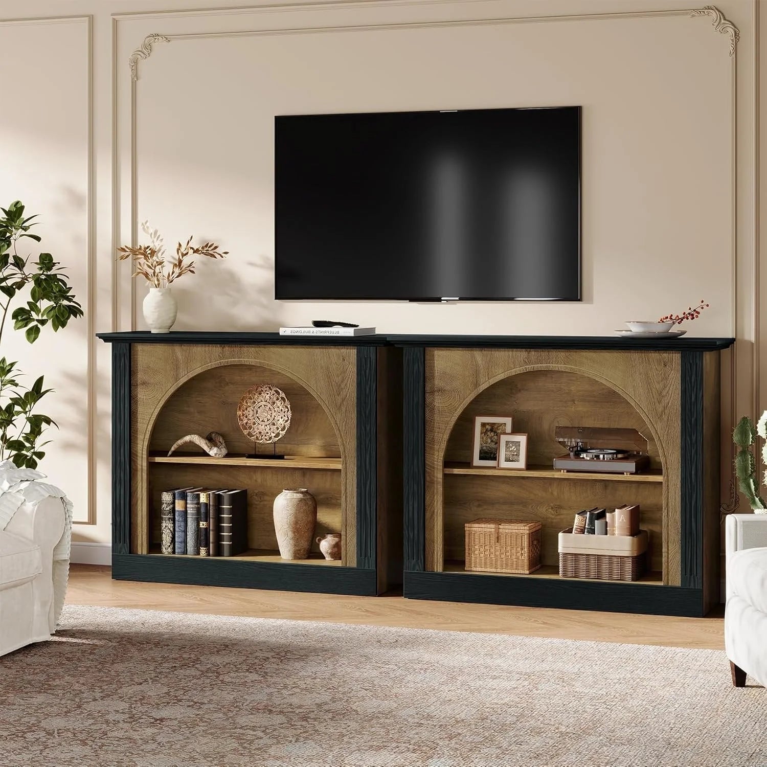 Konsole 110 cm, dreistufig, braun-schwarz