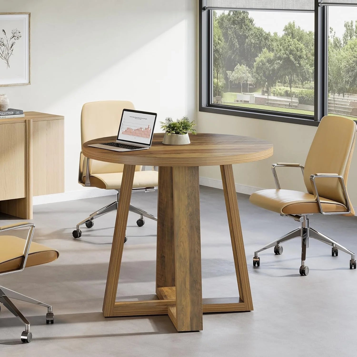Runder Konferenztisch 80 cm, braun