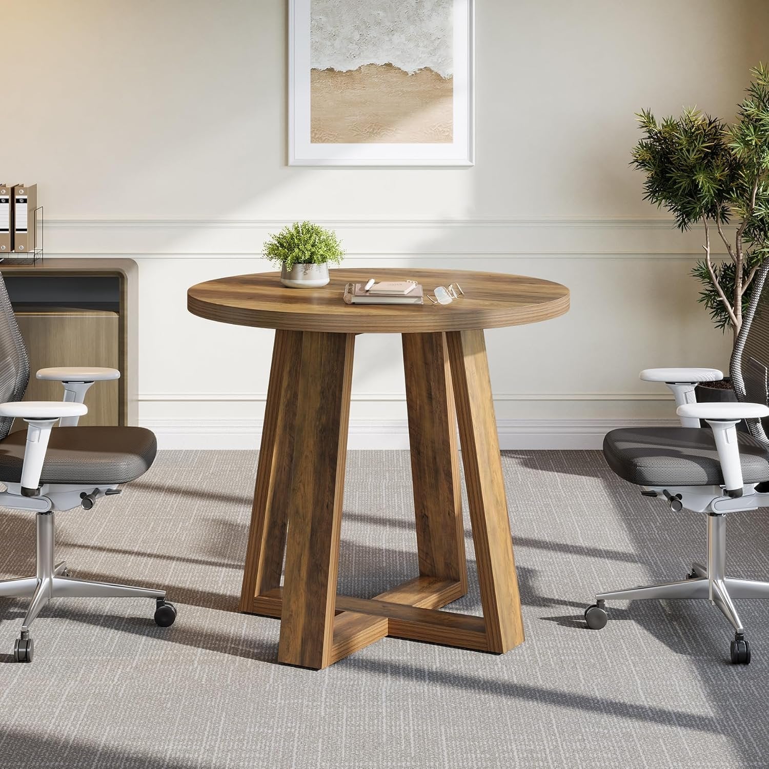 Runder Konferenztisch 80 cm, braun