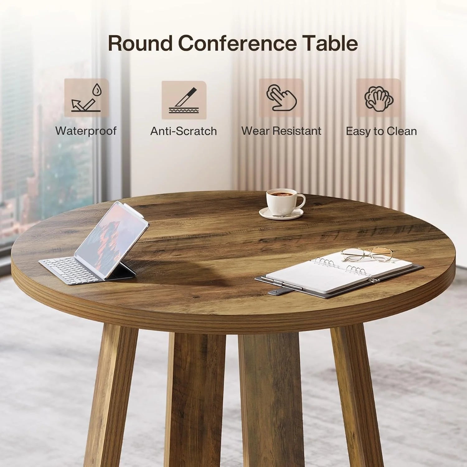 Runder Konferenztisch 80 cm, braun