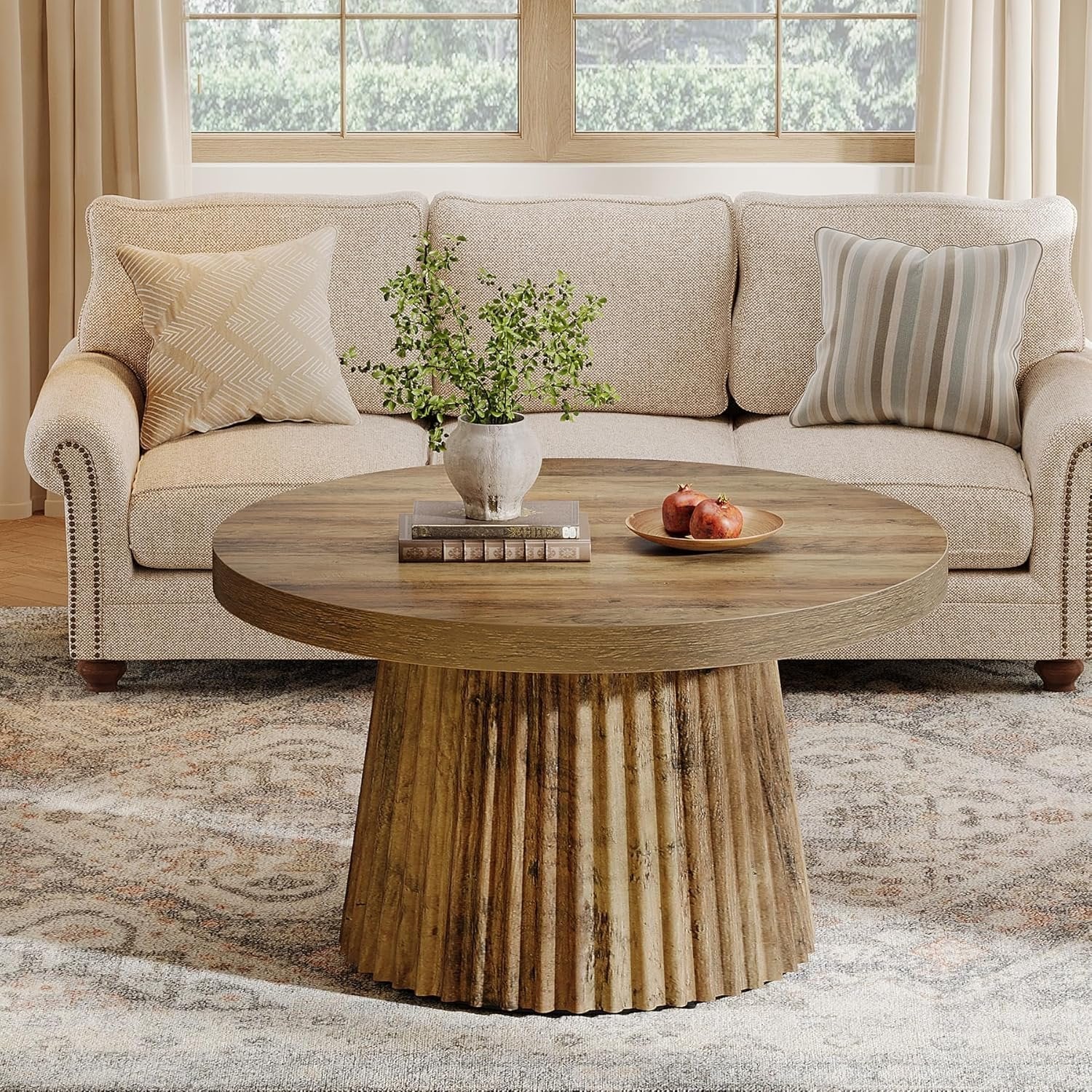 Runder Couchtisch 80 cm mit gewelltem Untergestell