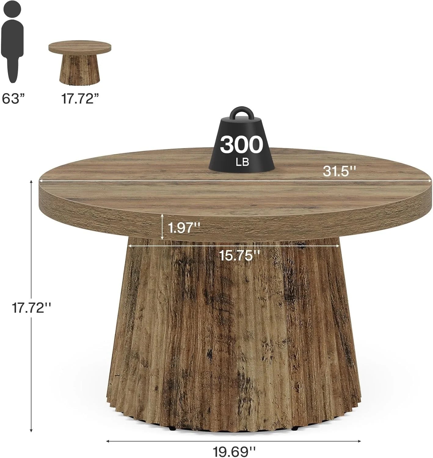 Runder Couchtisch 80 cm mit gewelltem Untergestell