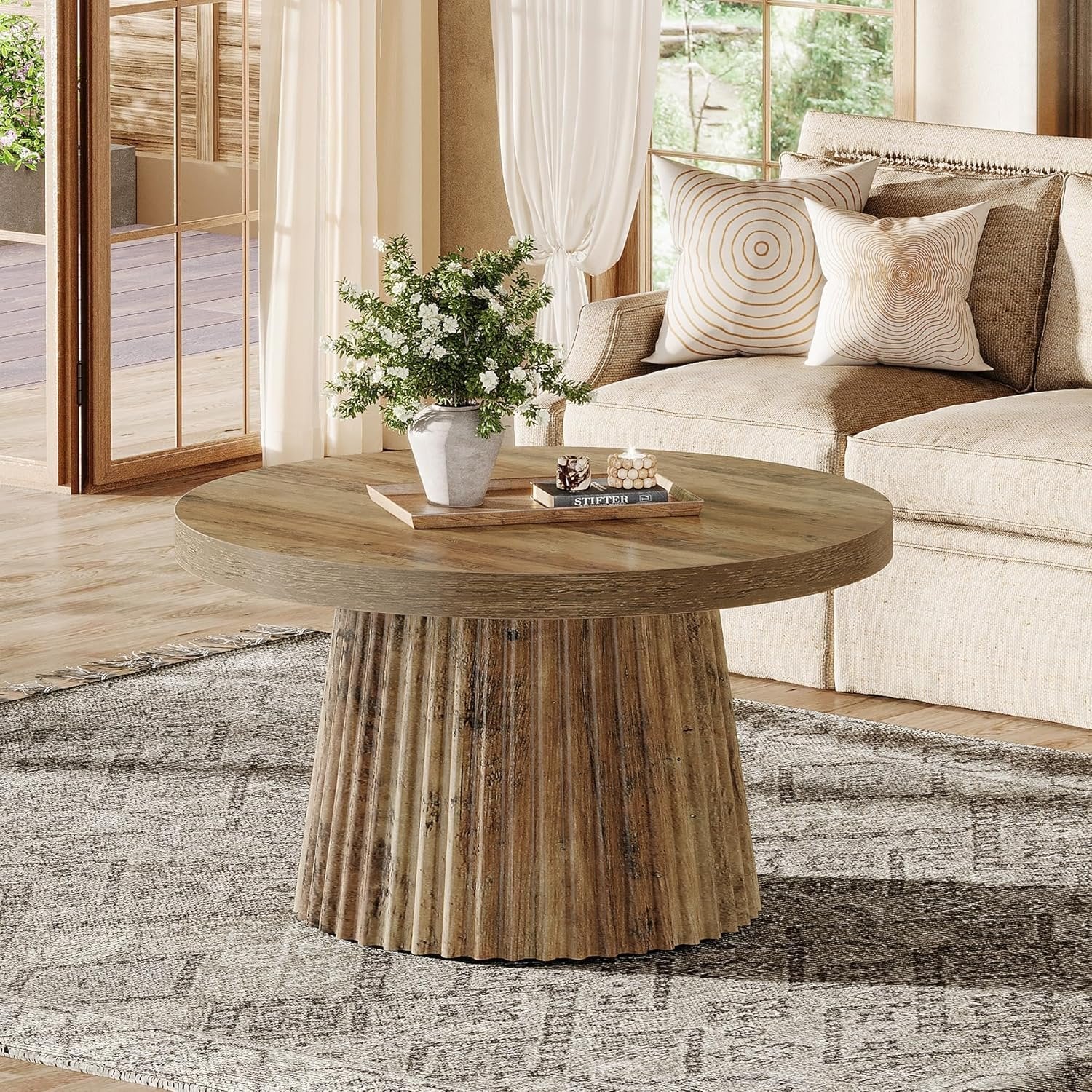 Runder Couchtisch 80 cm mit gewelltem Untergestell
