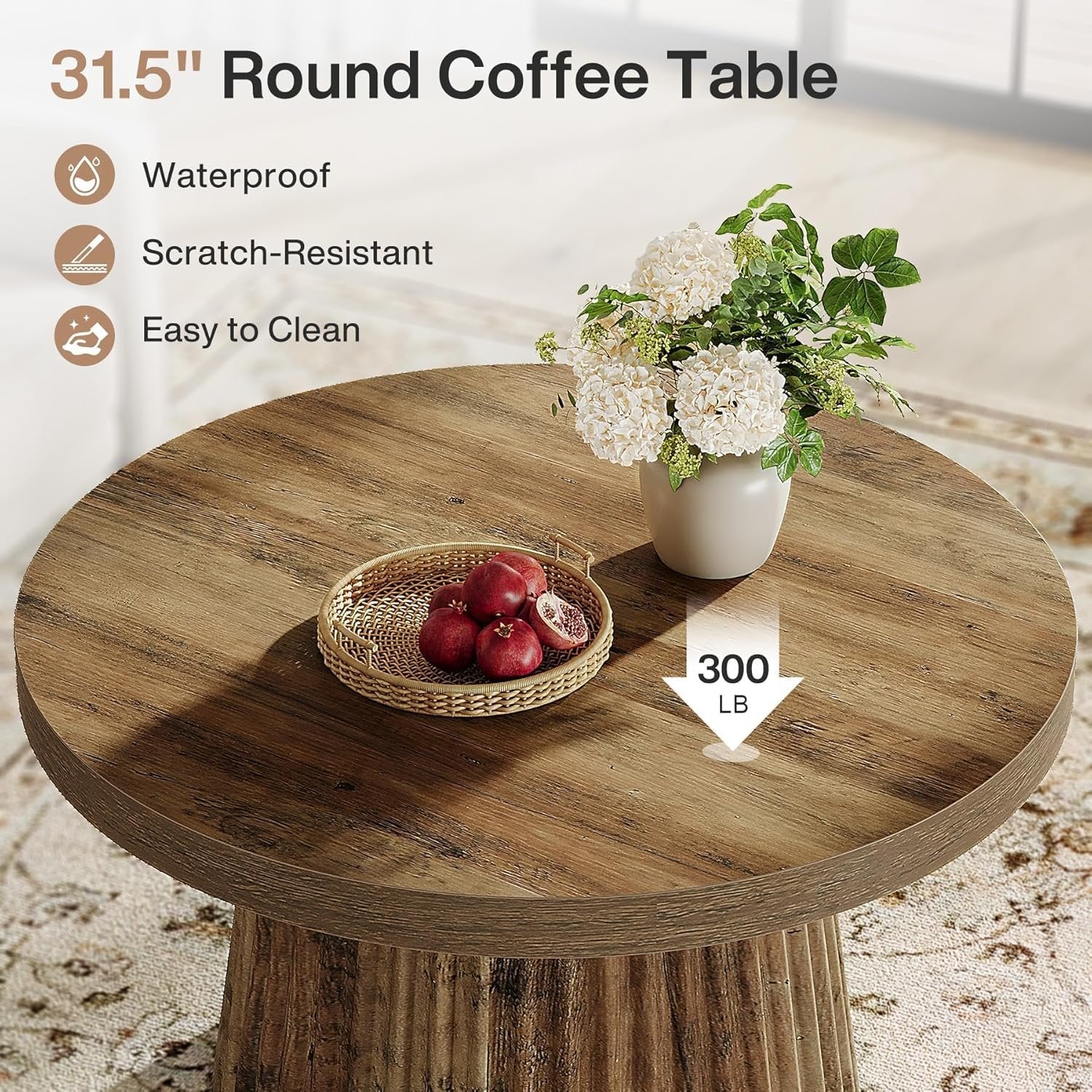 Runder Couchtisch 80 cm mit gewelltem Untergestell
