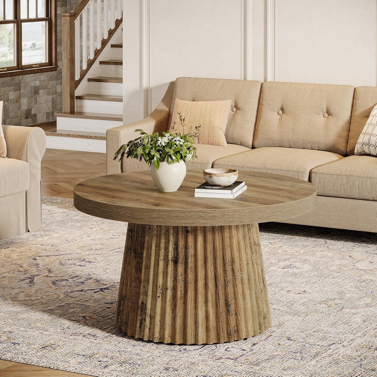Runder Couchtisch 80 cm mit gewelltem Untergestell