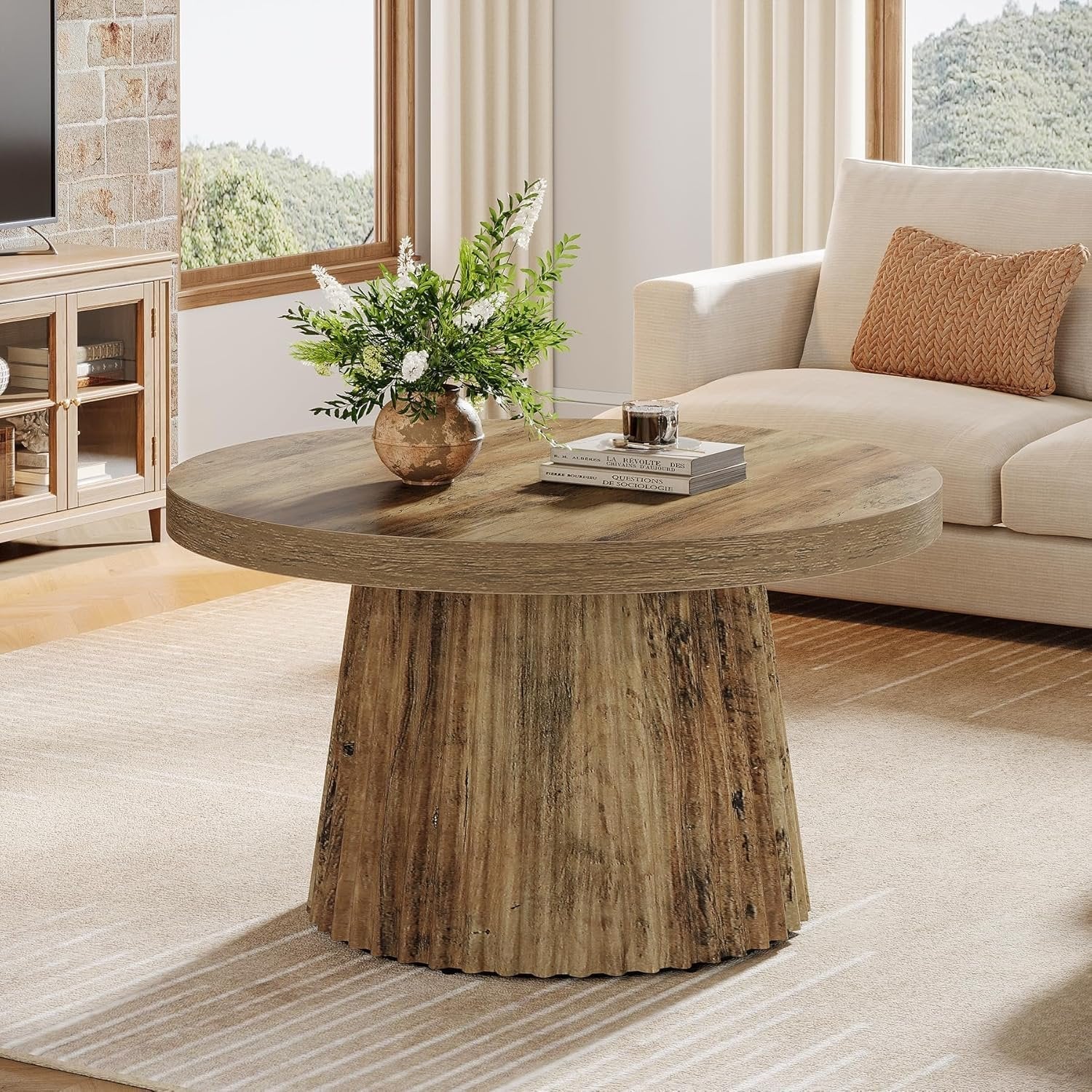 Runder Couchtisch 80 cm mit gewelltem Untergestell