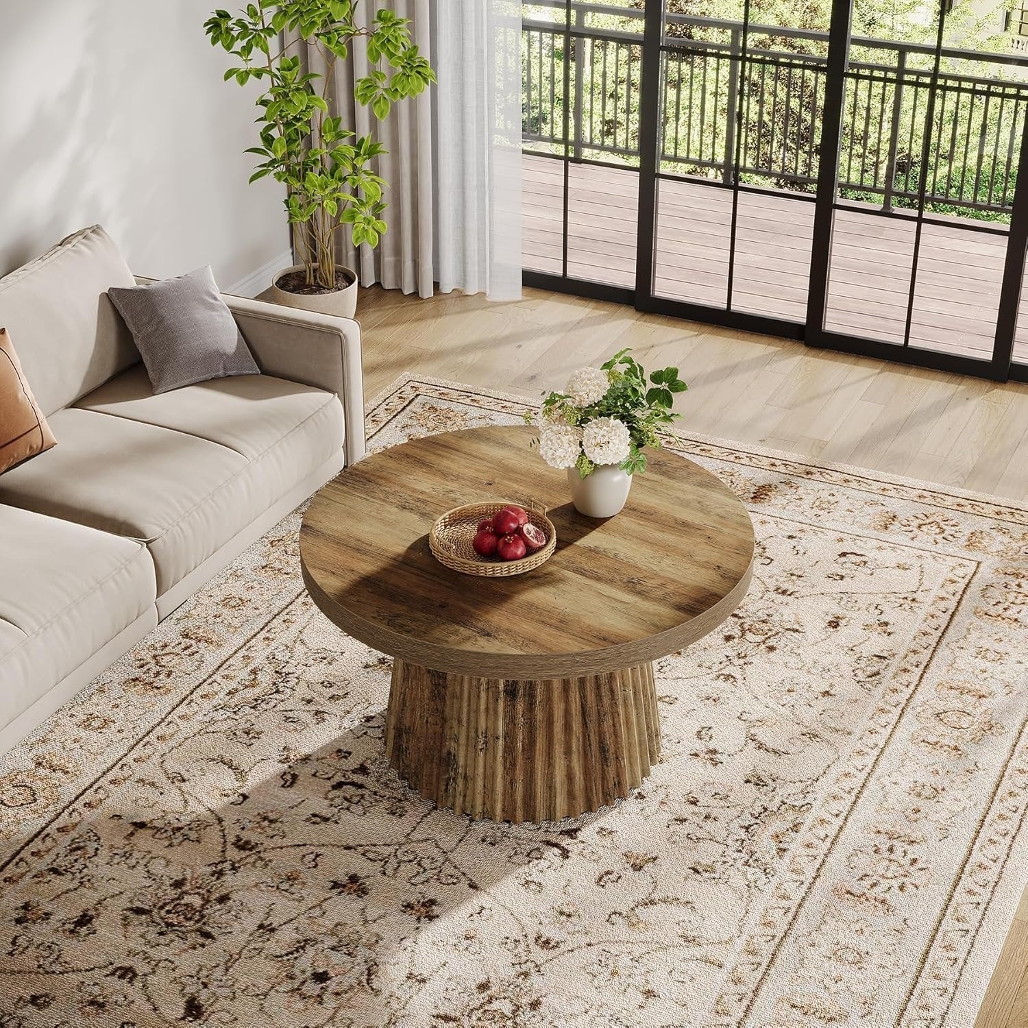 Runder Couchtisch 80 cm mit gewelltem Untergestell