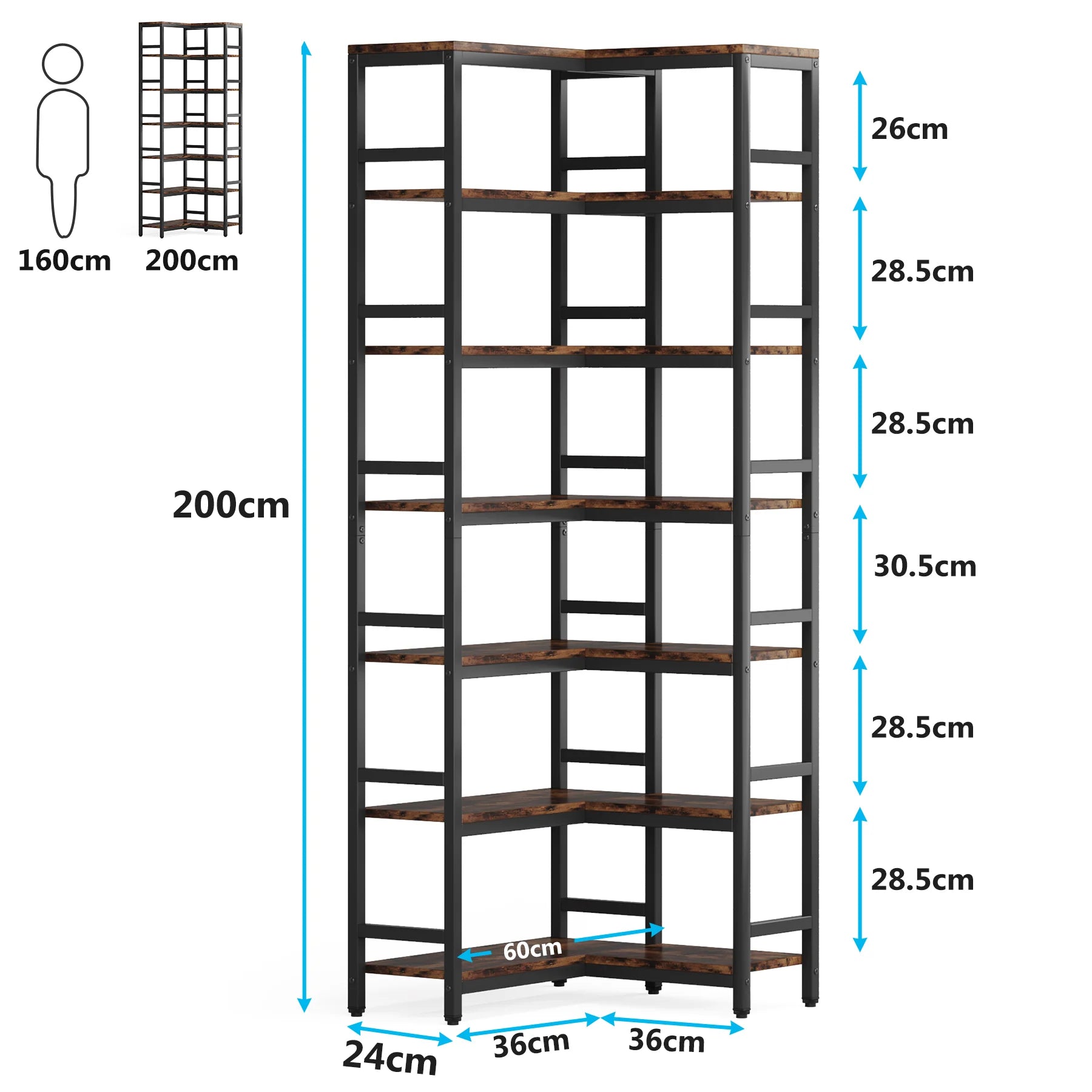 7-stufiges Eckregal im Industrial Design 200 cm