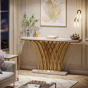 Moderner Konsolentisch, goldfarben, mit Kunstmarmor