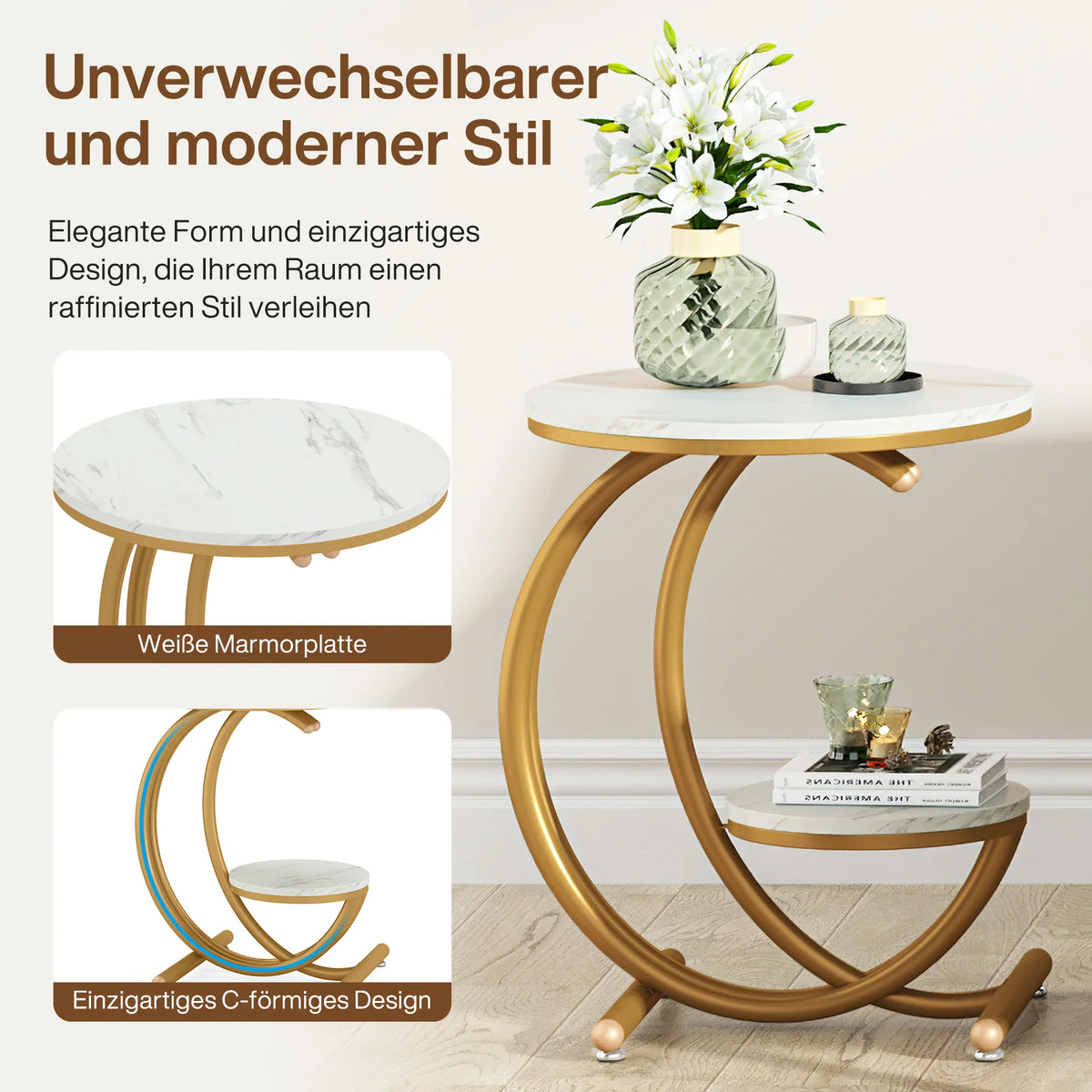 Moderner 2-stöckiger Couchtisch mit Marmorplatte