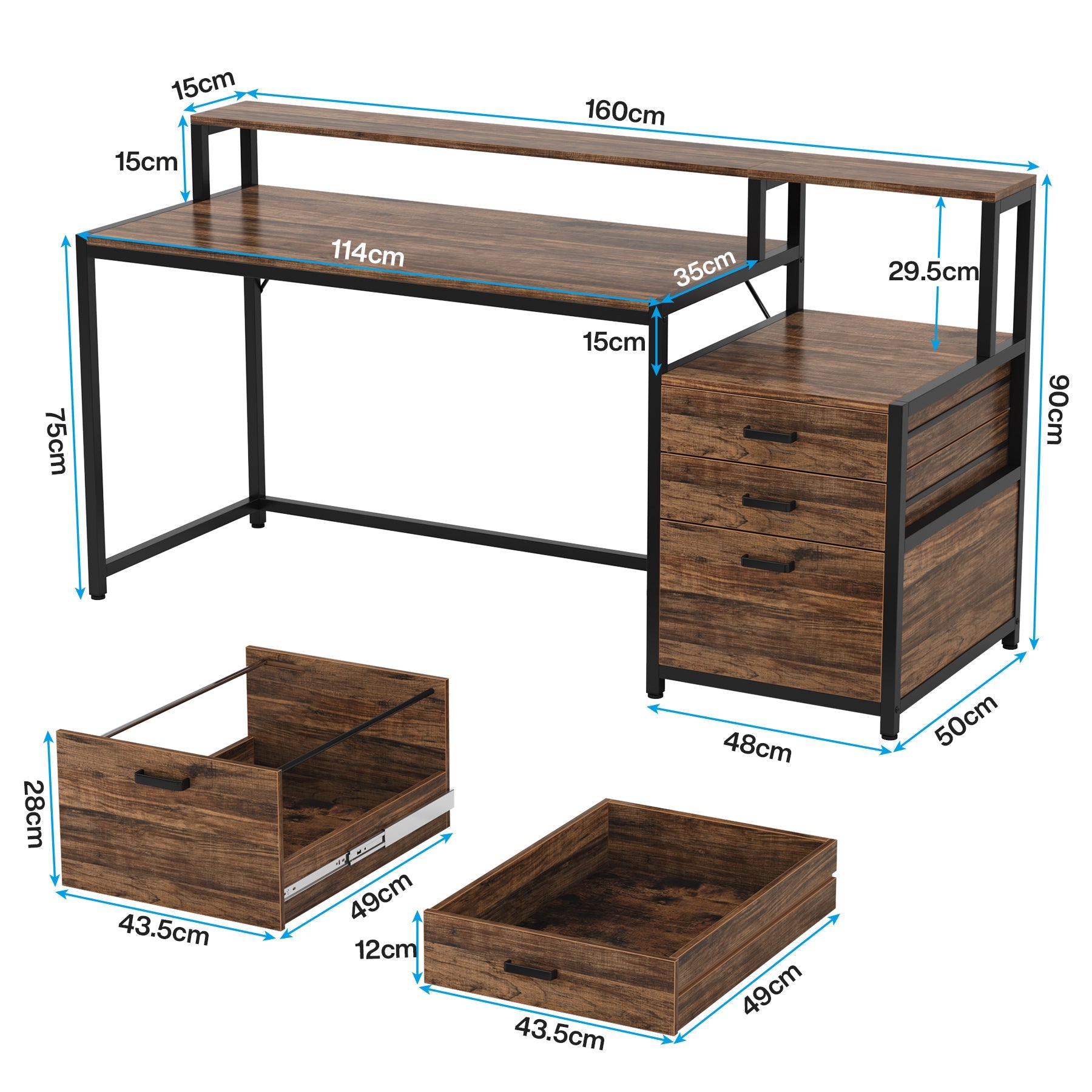 Ergonomischer Computertisch mit Schubladen und Monitorständer