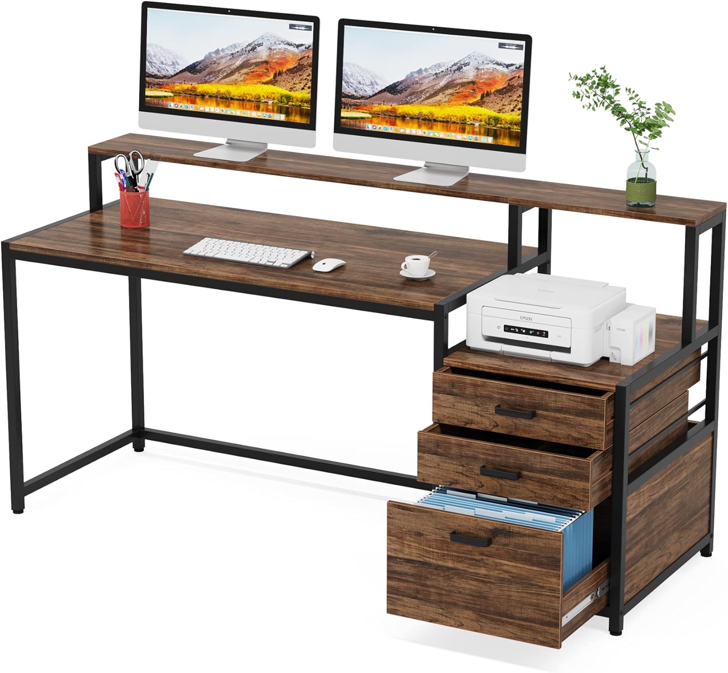 Ergonomischer Computertisch mit Schubladen und Monitorständer