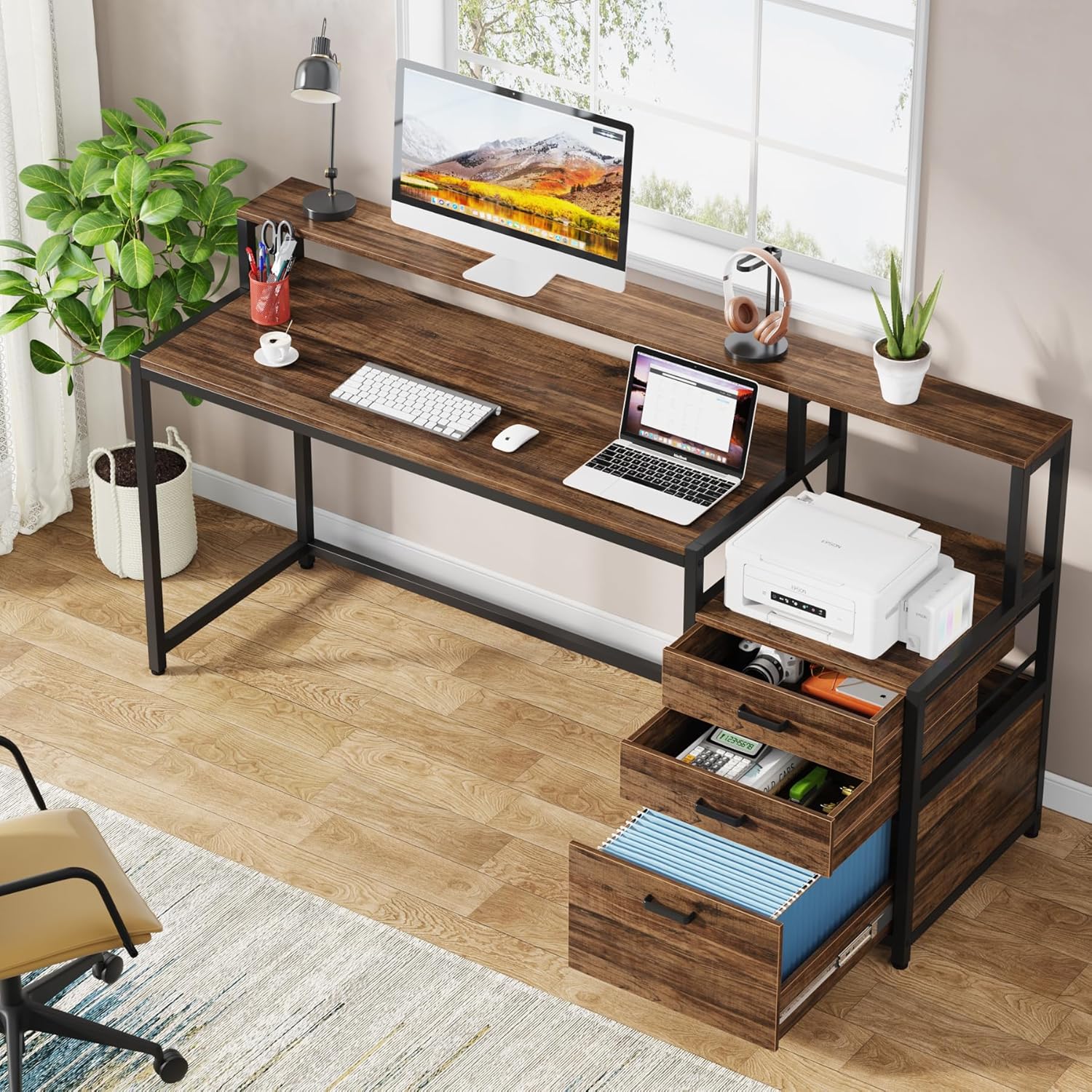 Ergonomischer Computertisch mit Schubladen und Monitorständer