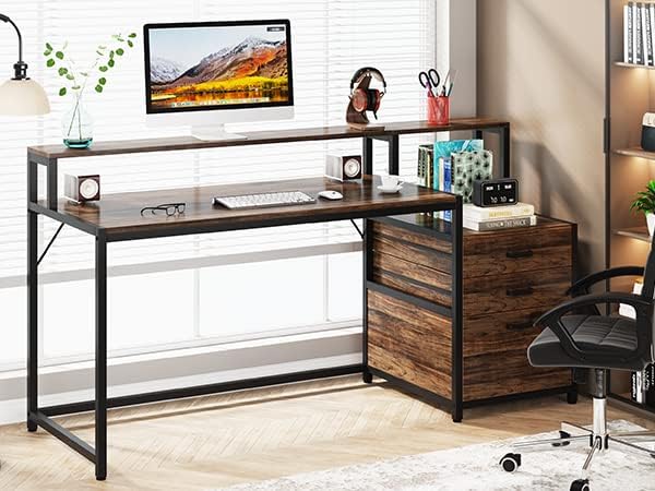 Ergonomischer Computertisch mit Schubladen und Monitorständer
