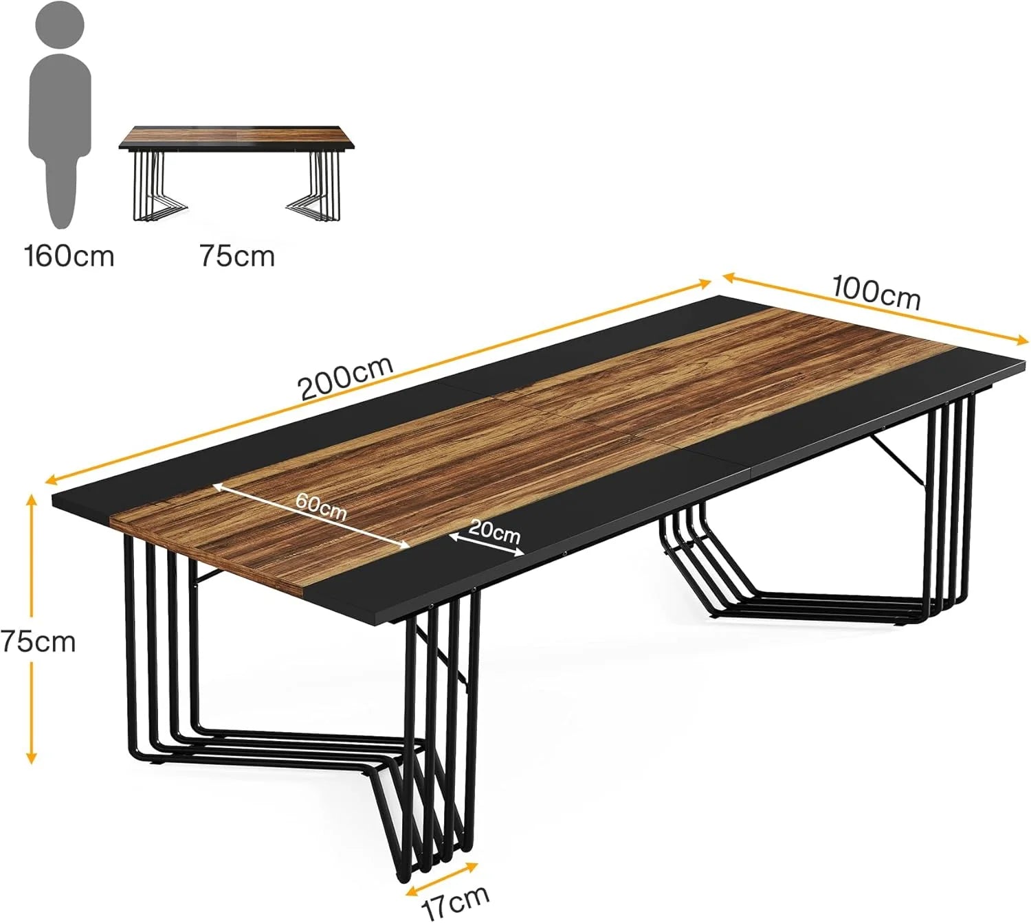 Konferenztisch 200x100 cm für 2 Personen