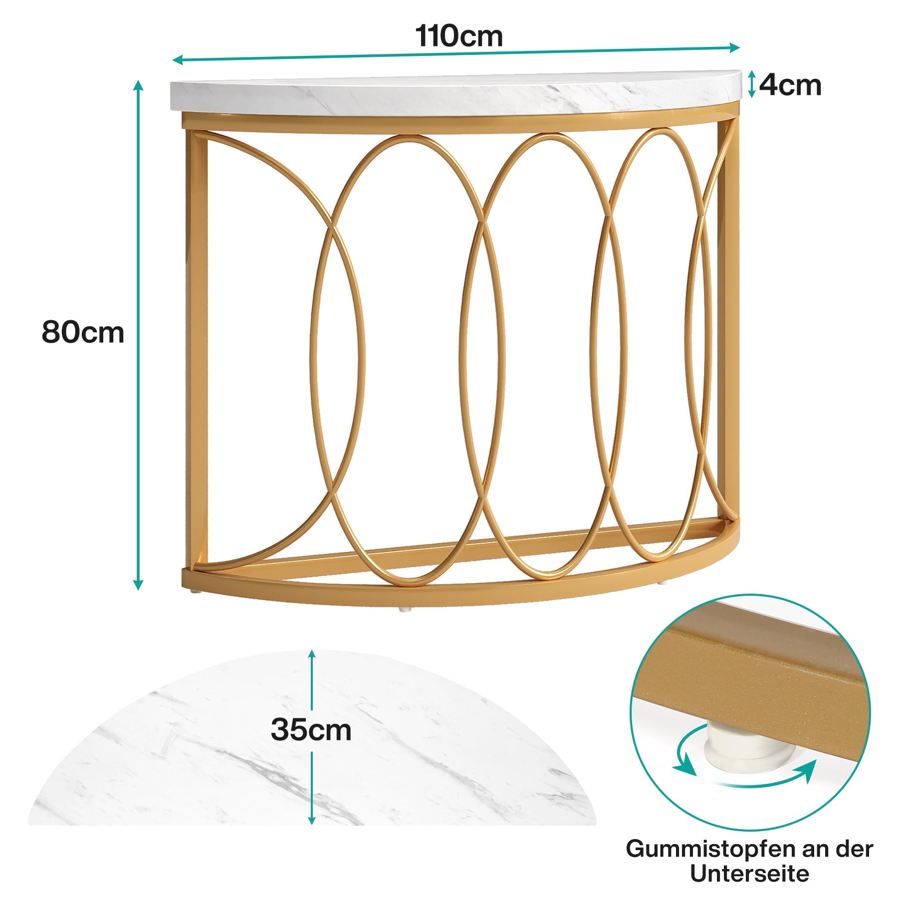 Goldene Konsole mit Marmorplatte 110 cm