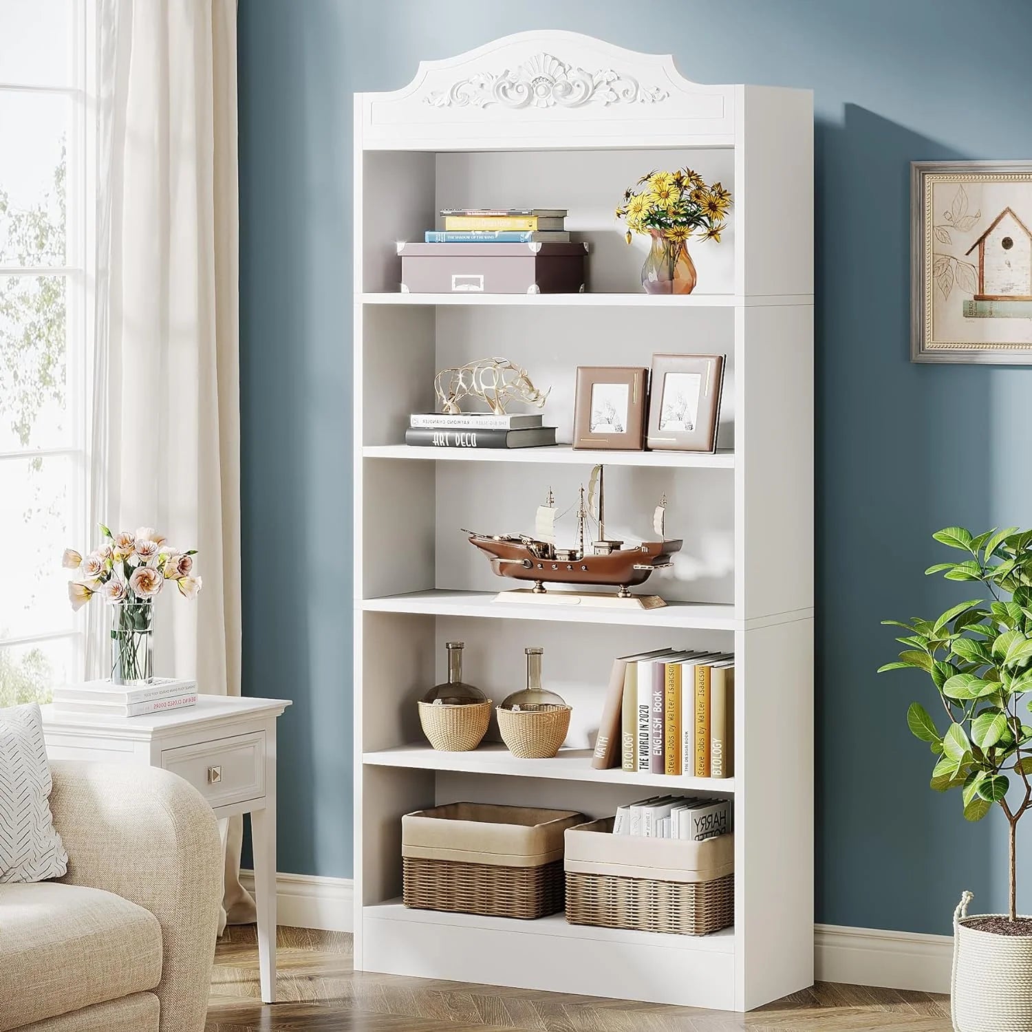 Bücherregal mit 5 Ablagen im Bogen-Design