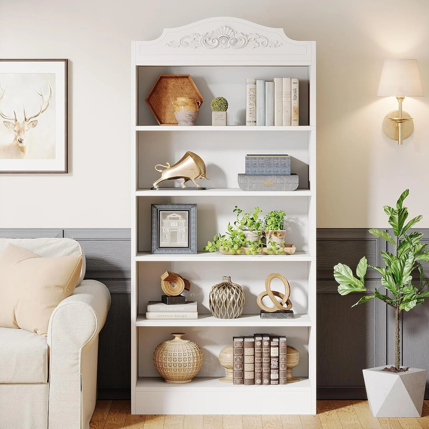 Bücherregal mit 5 Ablagen im Bogen-Design