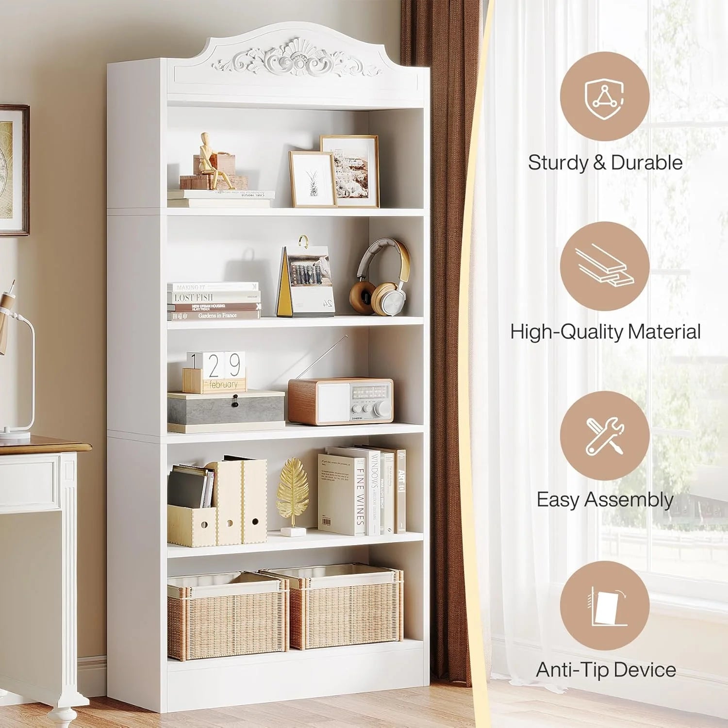 Bücherregal mit 5 Ablagen im Bogen-Design
