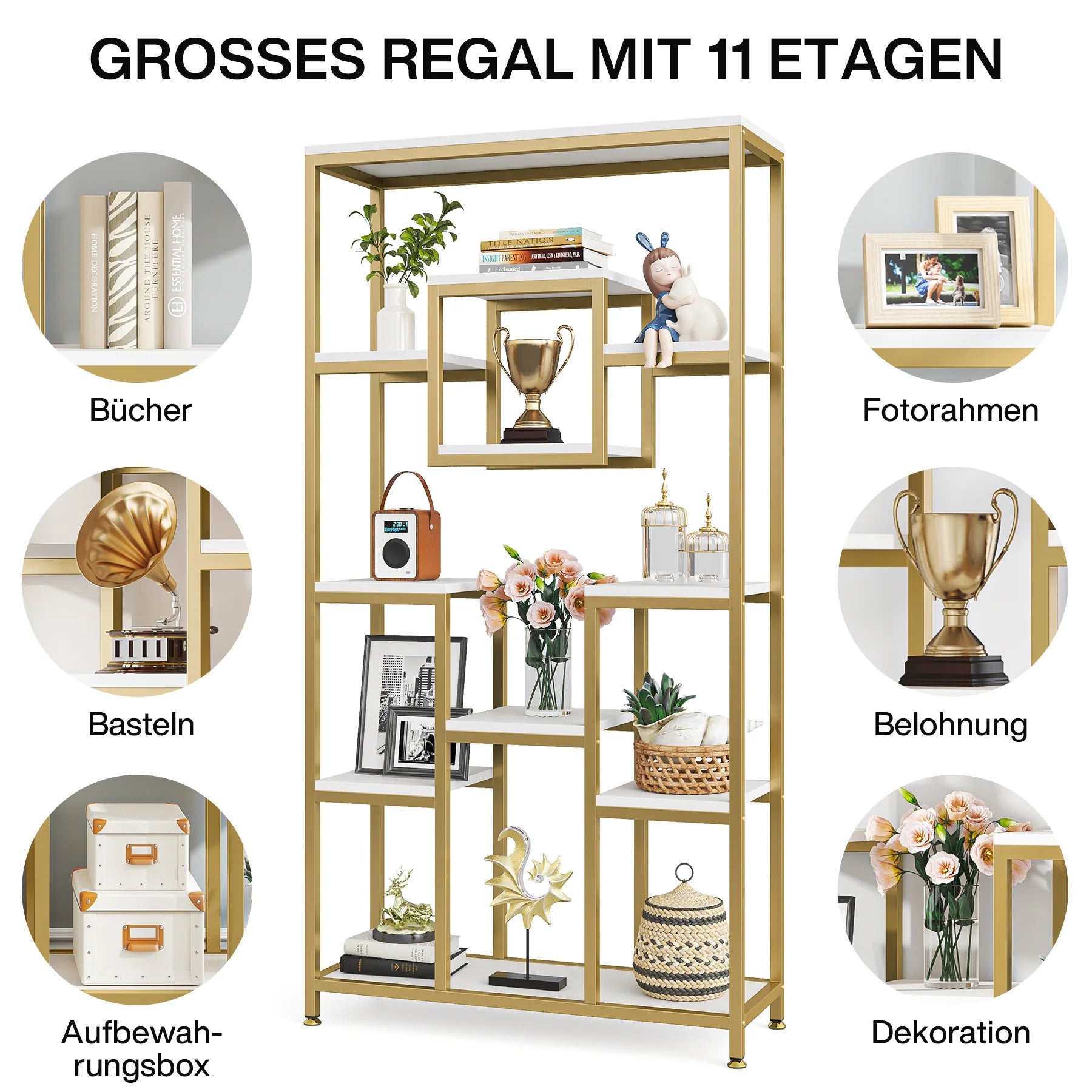 Goldenes Bücherregal - 11 Ablagen