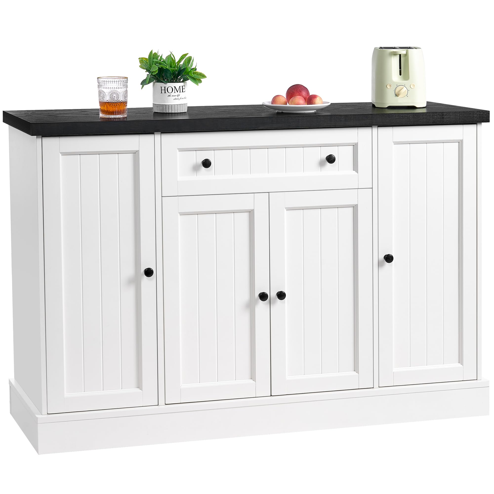 Weißes Sideboard Buffet Scandic mit schwarzer Platte, 4 Türen und einer Schublade, 120 cm