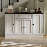 Weißes Sideboard Buffet Scandic mit schwarzer Platte, 4 Türen und einer Schublade, 120 cm