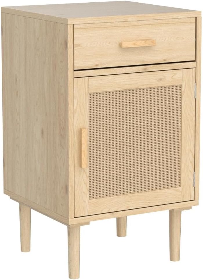 2er-Set stilvolle Nachttische mit handgeflochtenem Rattan