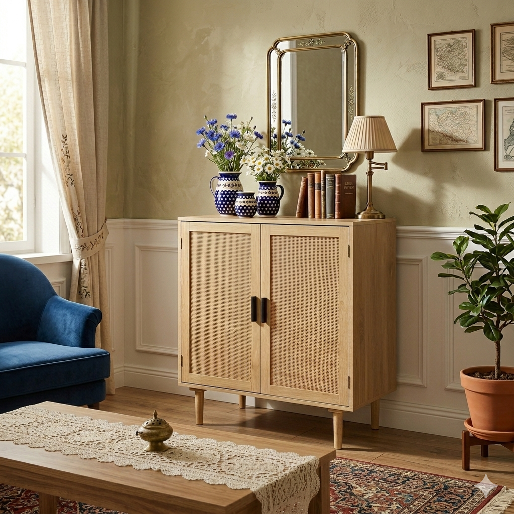 Boho-Schrank mit Rattanfronten