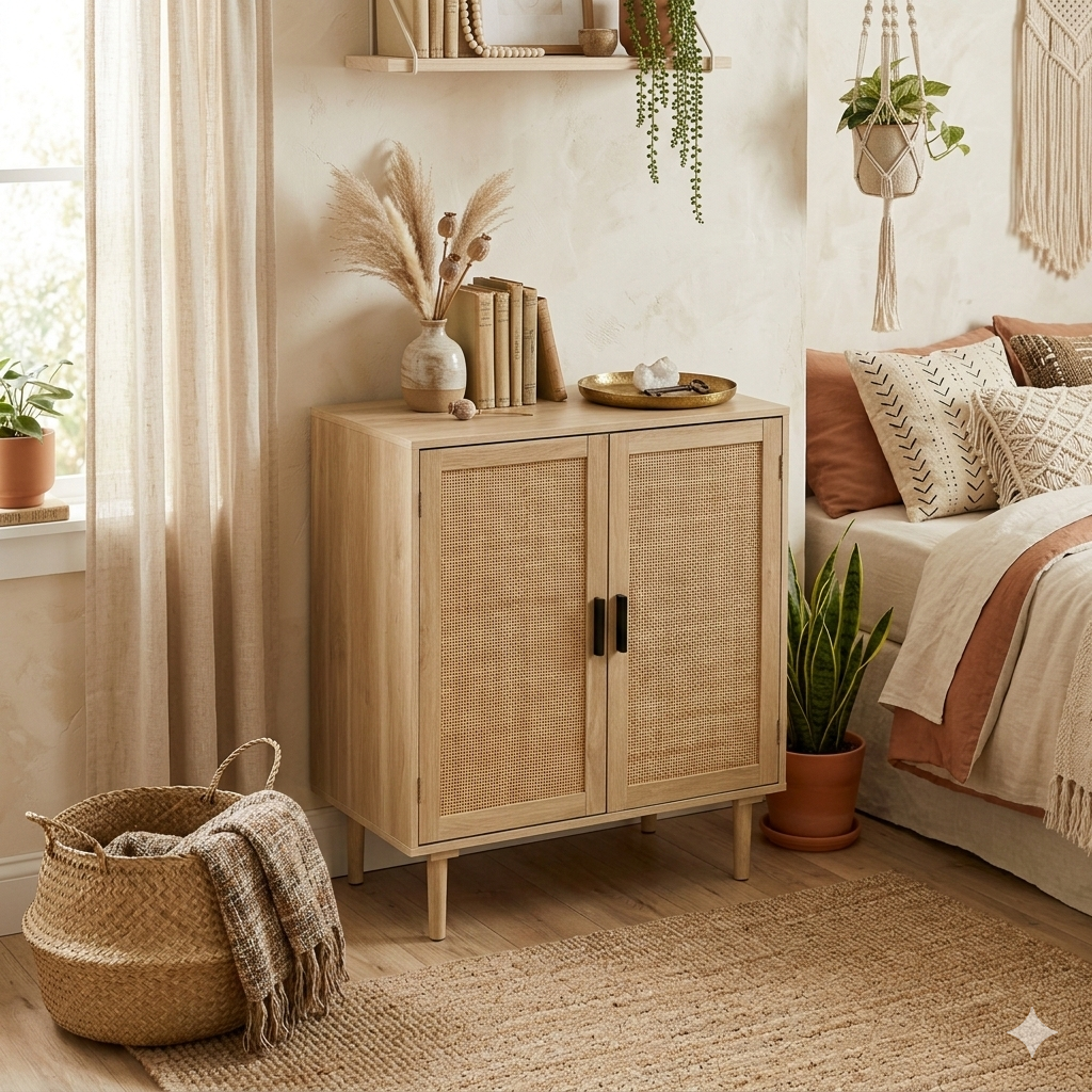 Boho-Schrank mit Rattanfronten