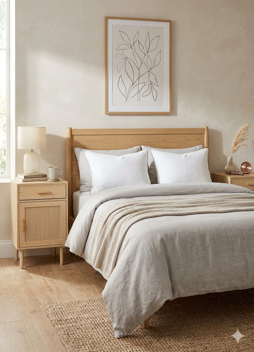 2er-Set stilvolle Nachttische mit handgeflochtenem Rattan